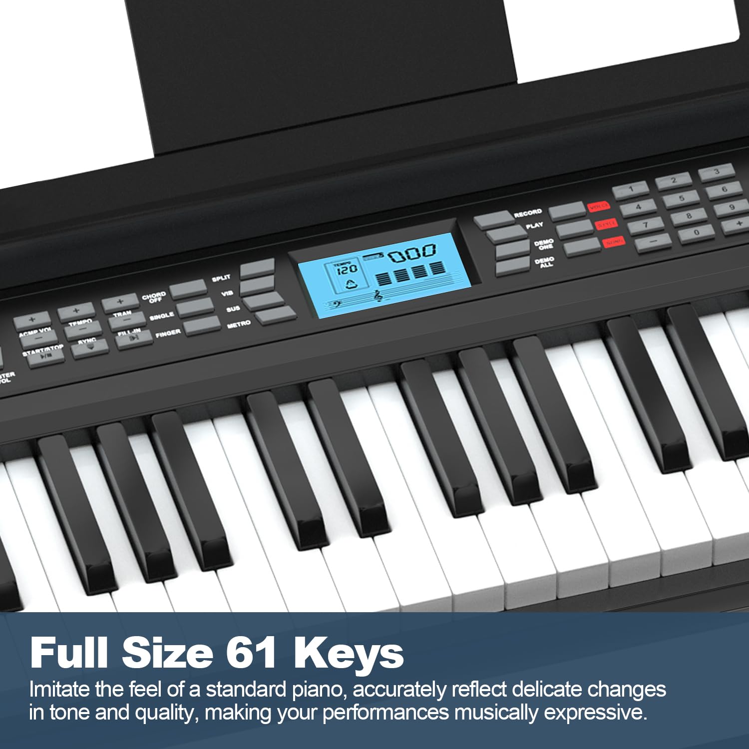 61-Key Portable Electric Piano Keyboard with LCD Screen, Built-In Speakers & 300 Timbres - Perfect for Beginners, Home Practice & Live Performances - Includes Stand, Stool, Headphones & Microphone