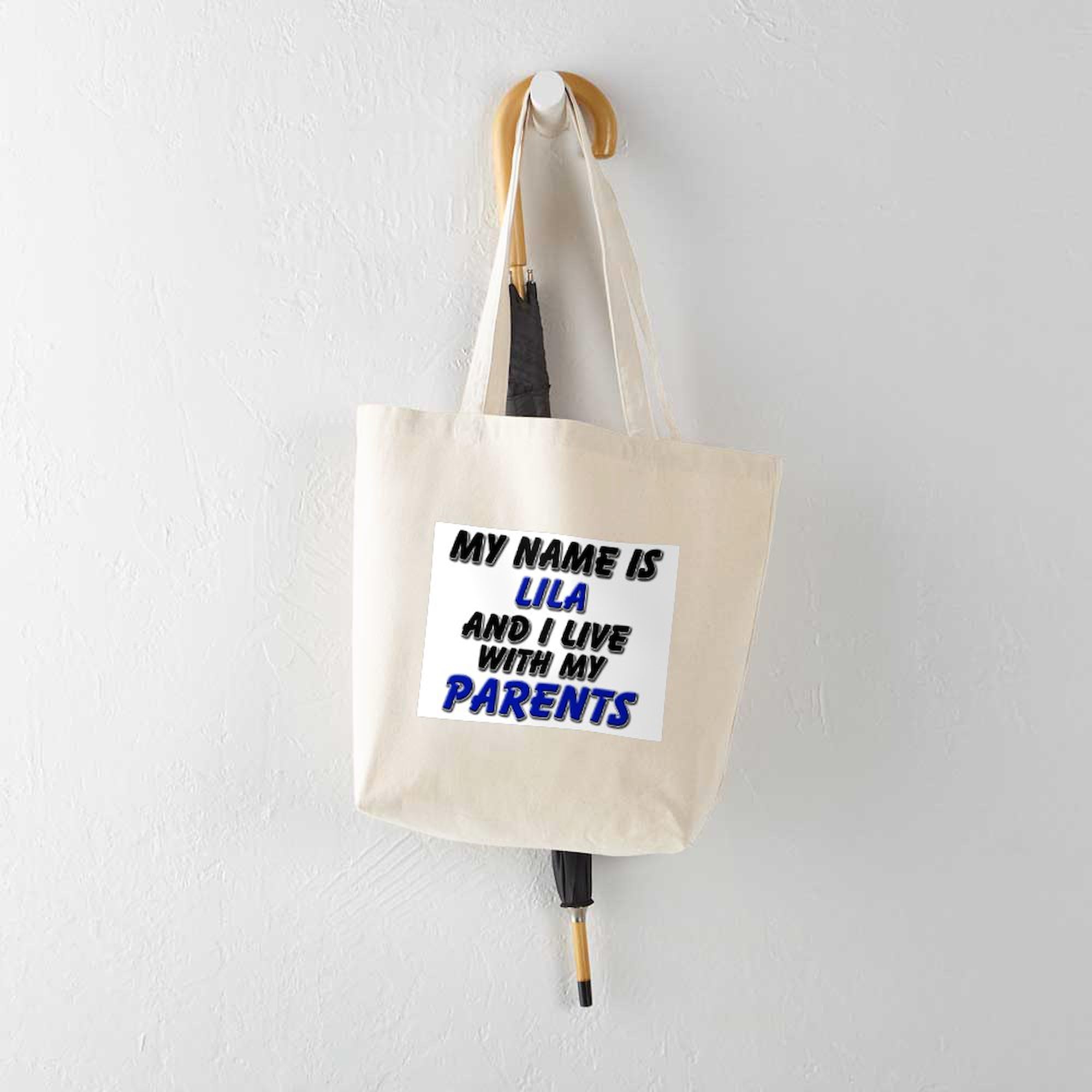 My Name Is Lila And I Live With My Parents - Funny Natural Canvas Tote Bag | Reusable Grocery Shopping Bag for Women, Work, School & Beach