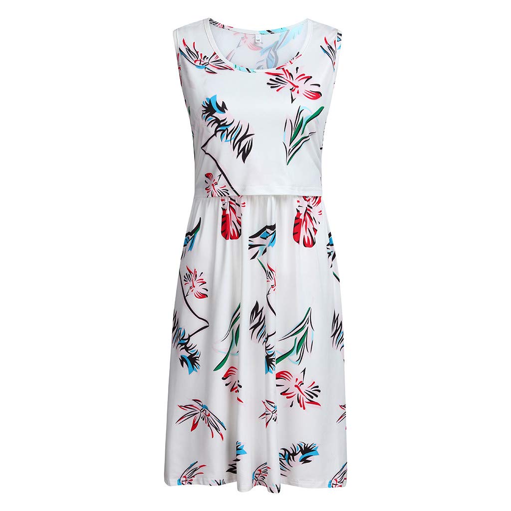 Stylish Floral Maternity Dress - Sleeveless Summer Dress with Pockets for Pregnant & Breastfeeding Women | Perfect for Outdoor Picnics, Baby Showers & Beach Vacations