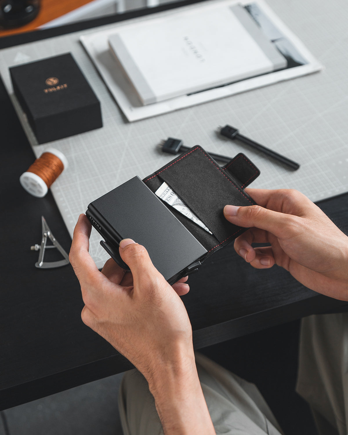 VC200d Alcantara Leather Double Aluminum Card Holder - Slim RFID Blocking Wallet for Men & Women - Perfect for Travel, Business & Everyday Use