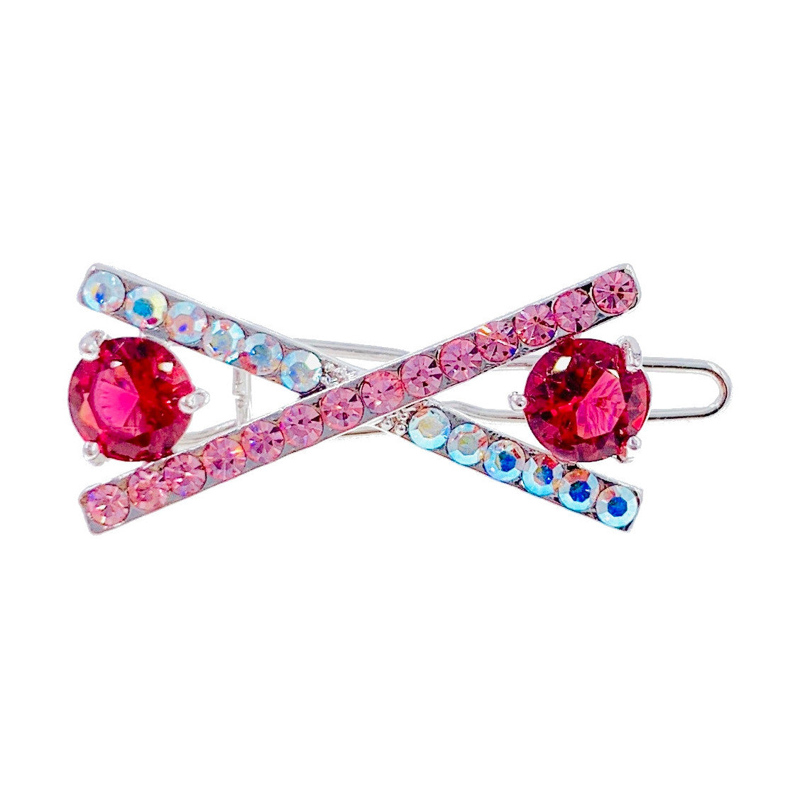 Elegant Sautoir Bow Hair Clip with Swarovski Crystals - Silver Base in Pink, Blue, Purple, Clear & Brown | Perfect for Weddings, Prom & Special Occasions
