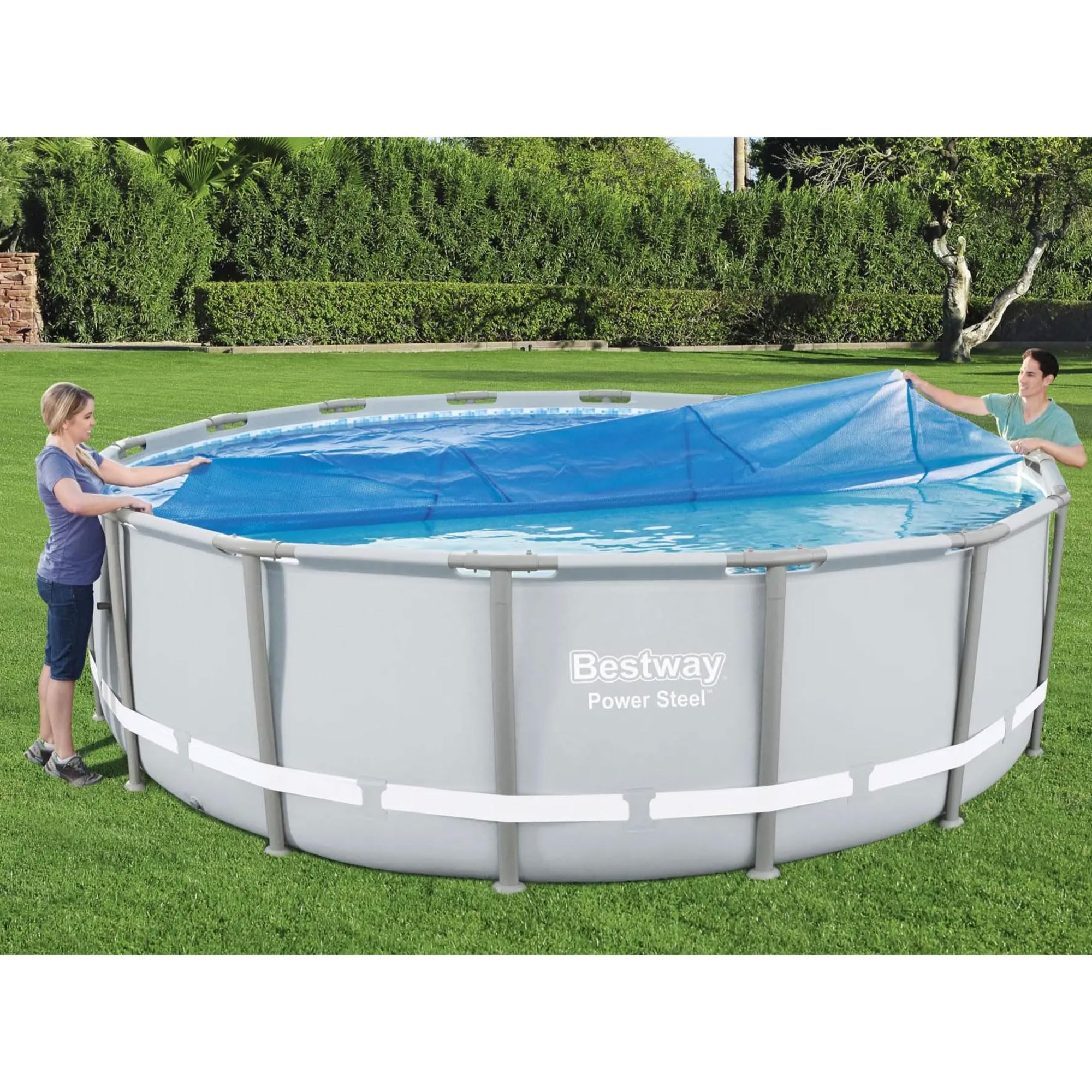 Bestway Flowclear 15ft Round Solar Pool Cover for Above Ground Pools - Blue, Fits 16ft Diameter Pools | Maintains Water Temperature & Reduces Evaporation | Perfect for Summer Swimming & Energy Savings