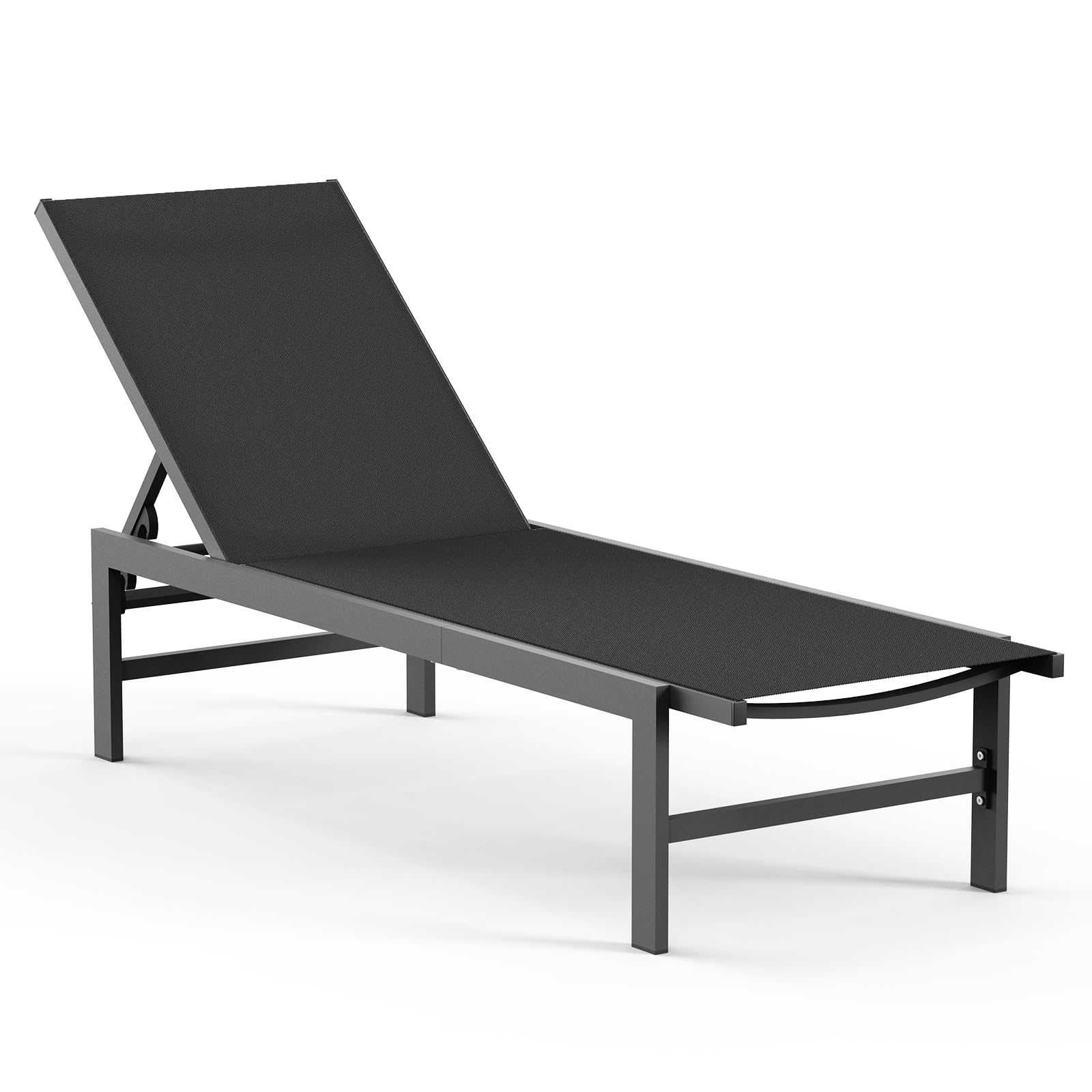 5-Position Reclining Aluminum Outdoor Lounge Chair - Patio Chaise Lounge for Poolside, Backyard, Deck & Lawn - Durable & Weather-Resistant Black Pool Chair for Sunbathing & Relaxation
