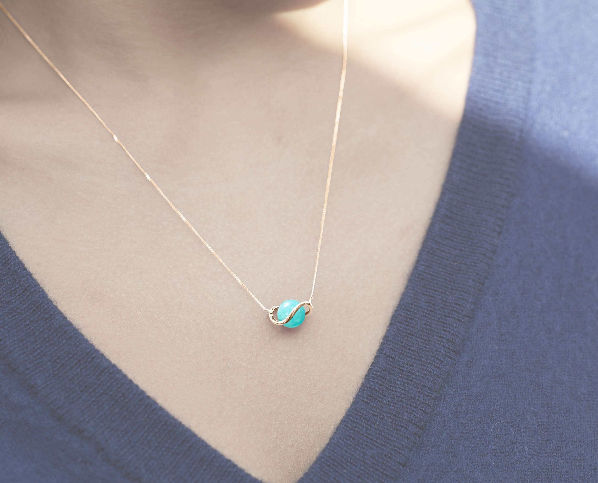 Majade Handmade 14K Yellow Gold Turquoise Necklace | Amazonite Gemstone Pendant | Light Blue Teal Green Minimalist Solitaire Jewelry for Women | Perfect for Weddings, Parties & Everyday Wear