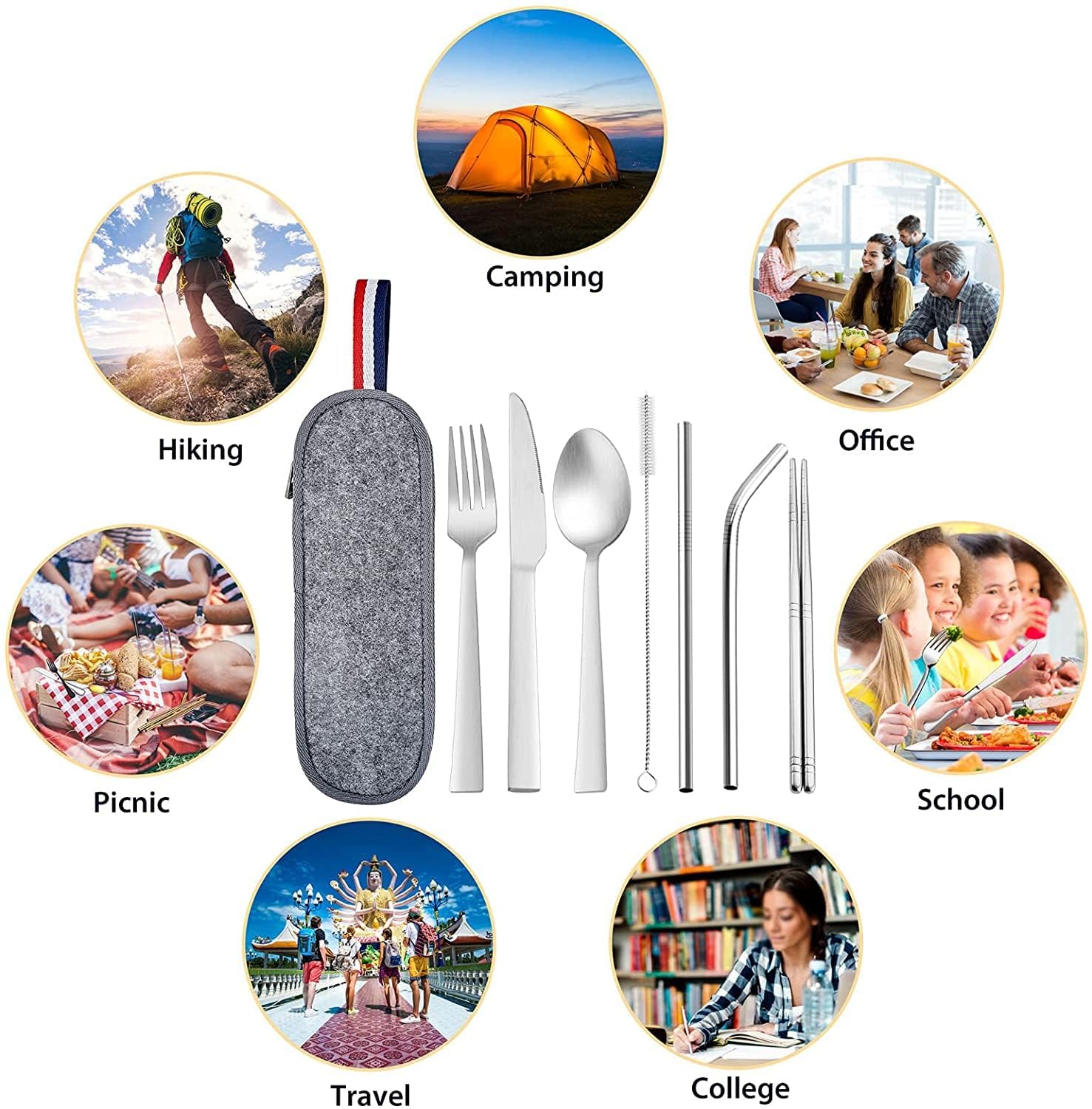 Kagbeni 8-Piece Travel Cutlery Set - Stainless Steel Utensils with Case for Camping & Outdoor