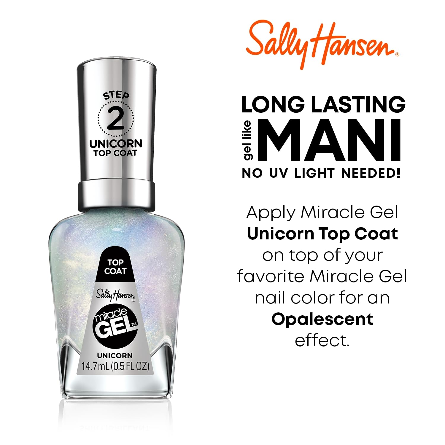 Sally Hansen Miracle Gel™ Unicorn Top Coat - Long Lasting Gel-Like Nail Polish with Glitter, No UV Lamp Needed | Perfect for Manicures, Parties & Special Occasions