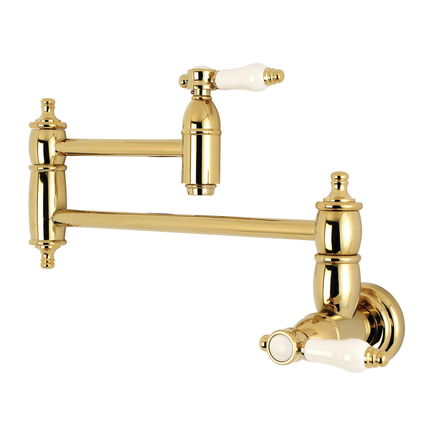 Bel Air KS3102BPL Wall Mount Pot Filler Faucet - 2-Handle 1-Hole Design in Polished Brass - Perfect for Kitchen Sink, Stove Area & Cooking Stations