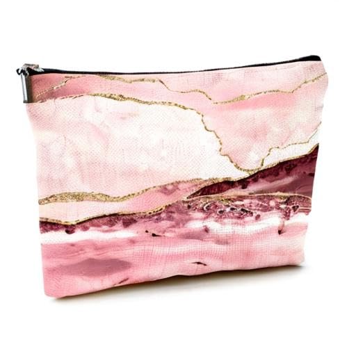Cute Waterproof Canvas Makeup Bag for Women - Pink Marble Cosmetic Pouch with Zipper for Travel, Purse & Toiletry | Perfect for Daily Use, Gym, Vacation & Gift Giving