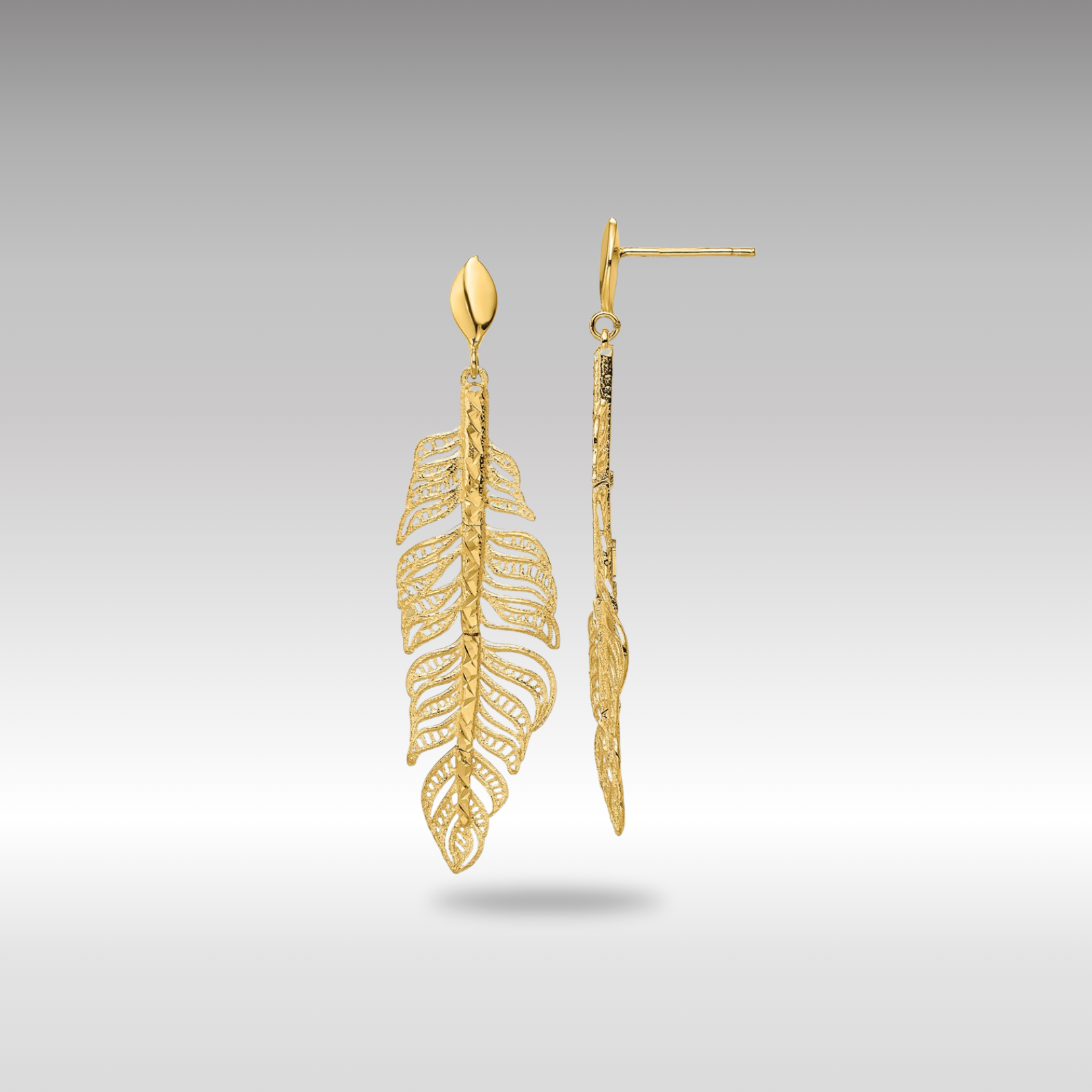 14k Gold Polished Textured Leaf Dangle Earrings - LE2153 | Elegant Post Earrings for Women, Perfect for Parties, Weddings & Everyday Wear