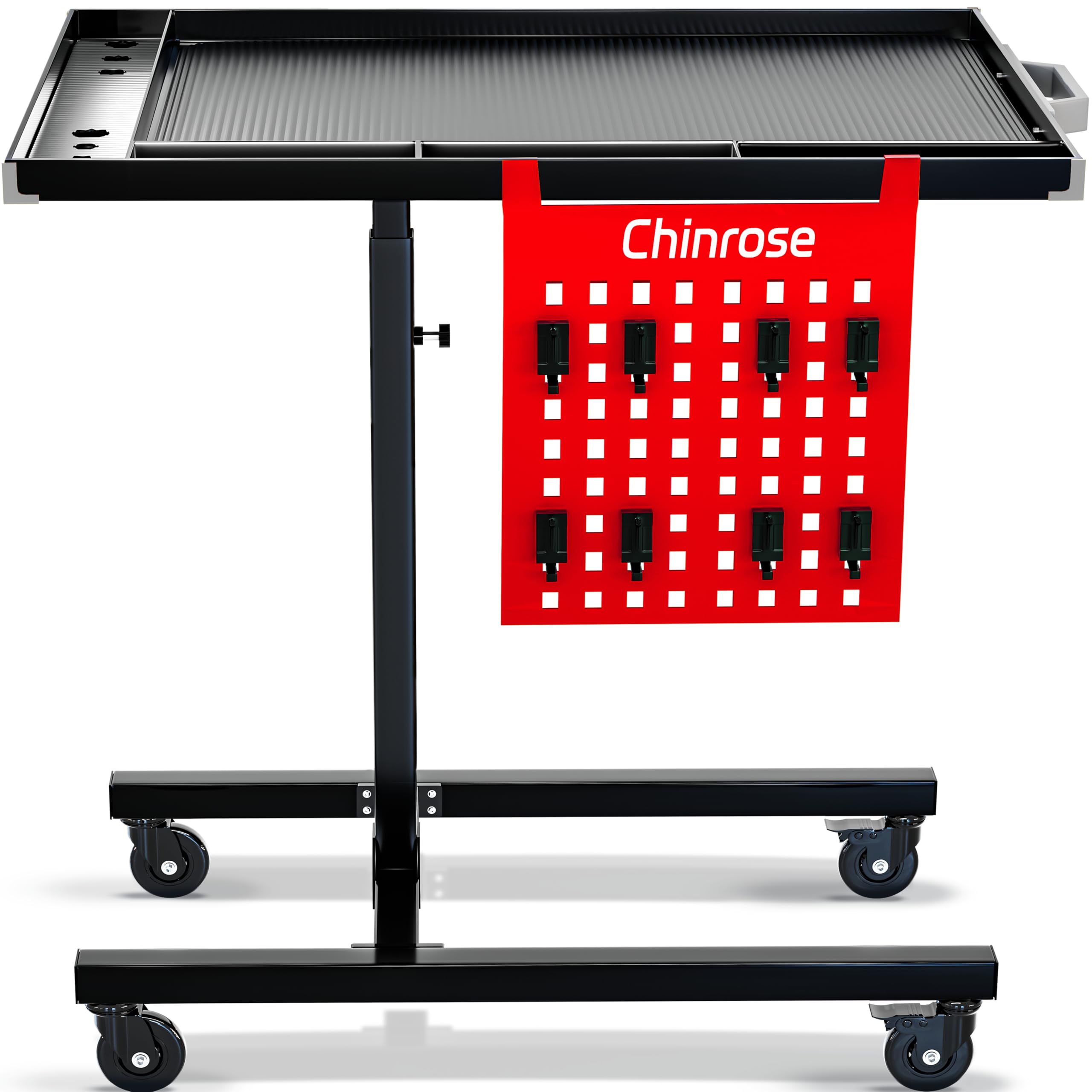 Heavy Duty Adjustable Workbench with Pegboard & Rolling Tool Tray - Mobile Workstation for Mechanics, Garage, Workshop & Warehouse | Perfect for DIY Projects, Auto Repair & Home Organization