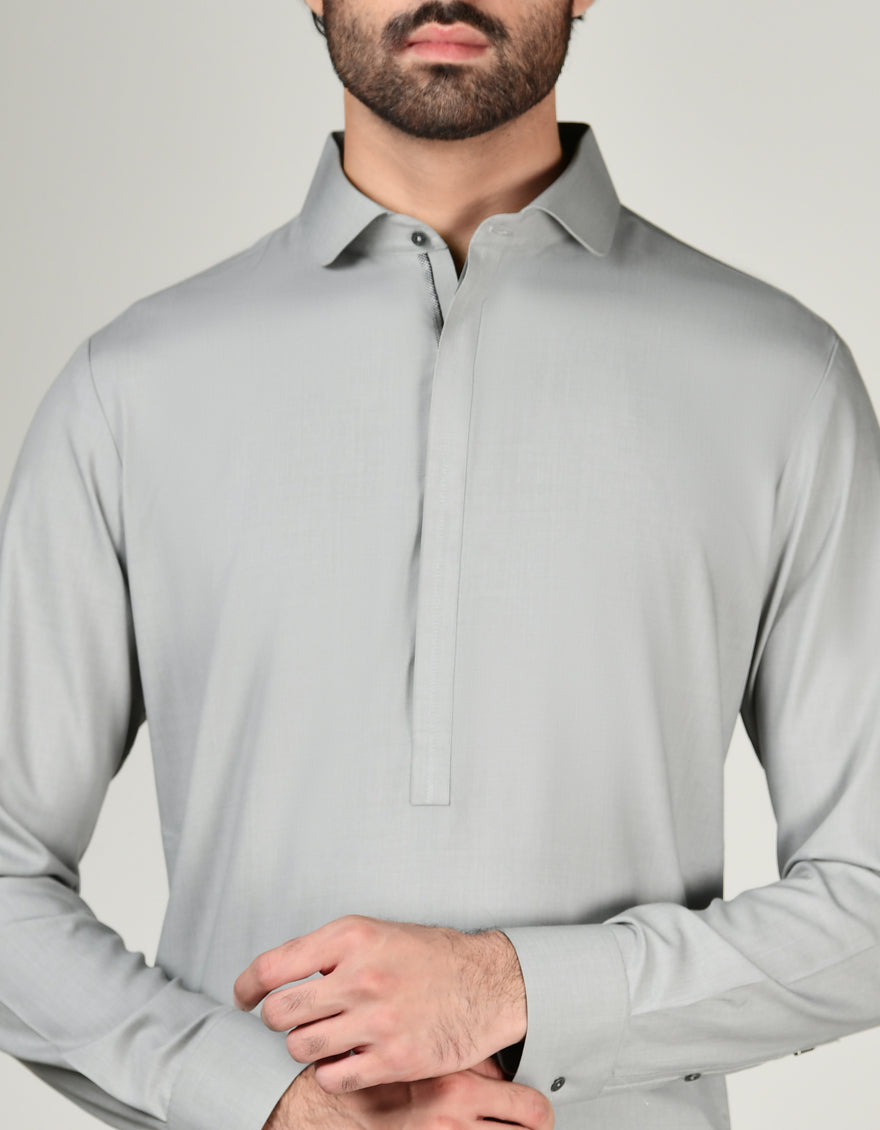 Stylish Blended Grey Shalwar Kameez by J. Junaid Jamshed - Premium Pakistani Traditional Outfit for Men - Perfect for Weddings, Eid & Special Occasions