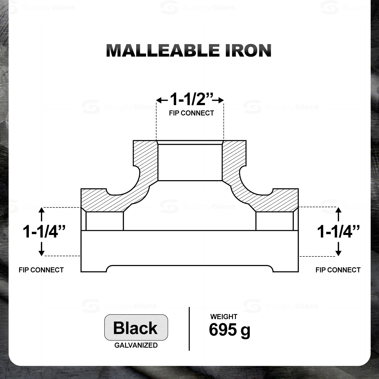 CNCU3600 Malleable Iron Bull Head Tee Fitting - Heavy Duty Pipe Connector for Plumbing, HVAC & Industrial Use - Perfect for Water, Gas & Air Systems
