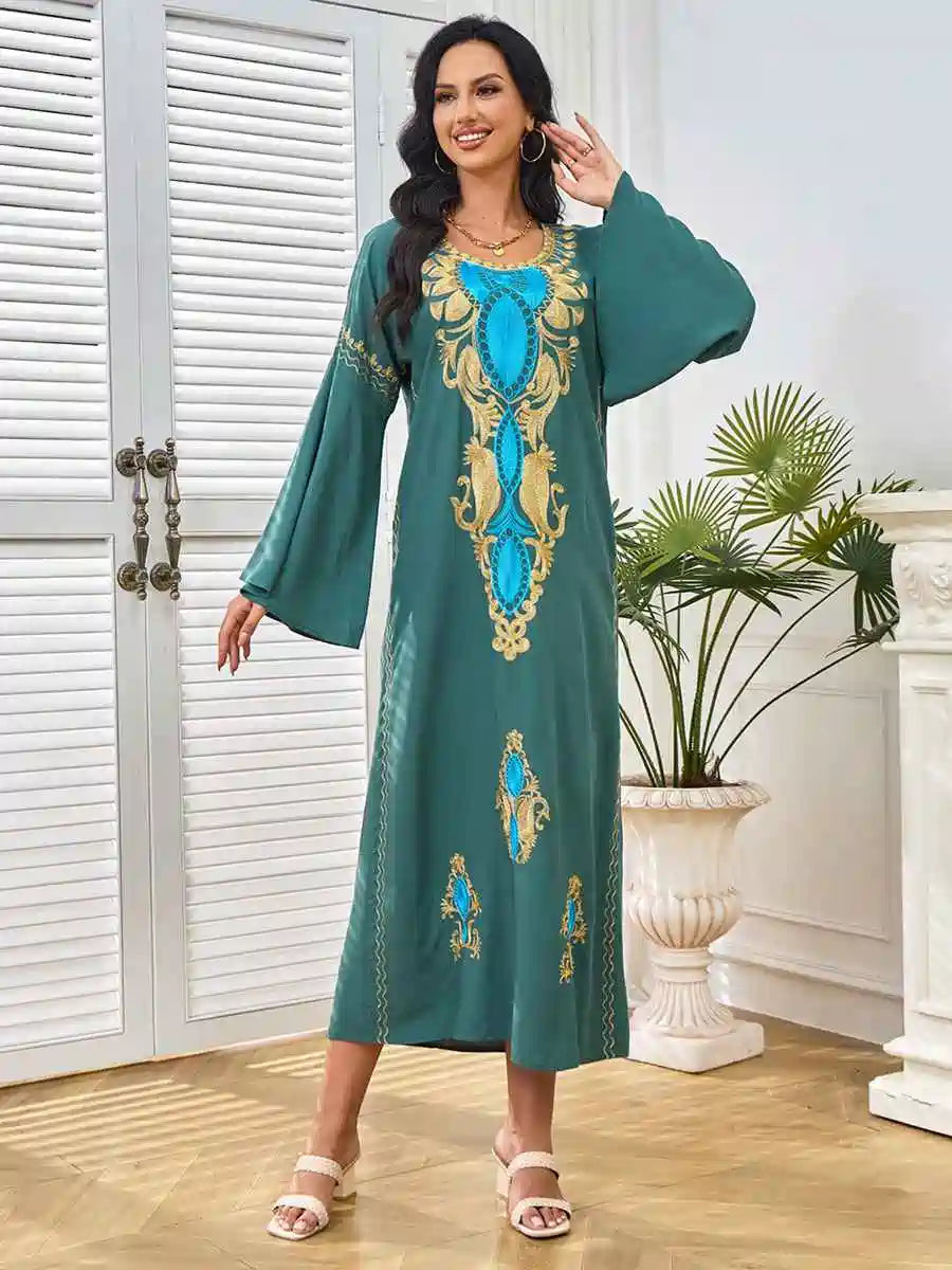 Elegant Eid Caftan Dress for Women - Floral Embroidery Kaftan #25284 - Perfect for Eid Celebrations, Parties & Special Occasions