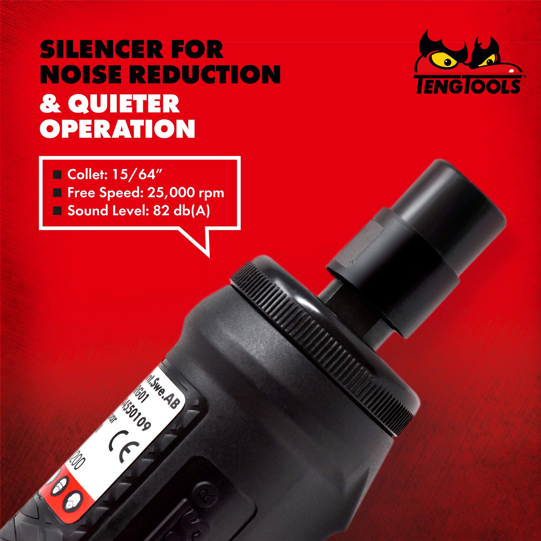 Teng Tools ARG01 25,000 RPM Mini Straight Pneumatic Air Die Grinder with Silencer - Composite Body for Metalworking, Wood Carving & DIY Projects