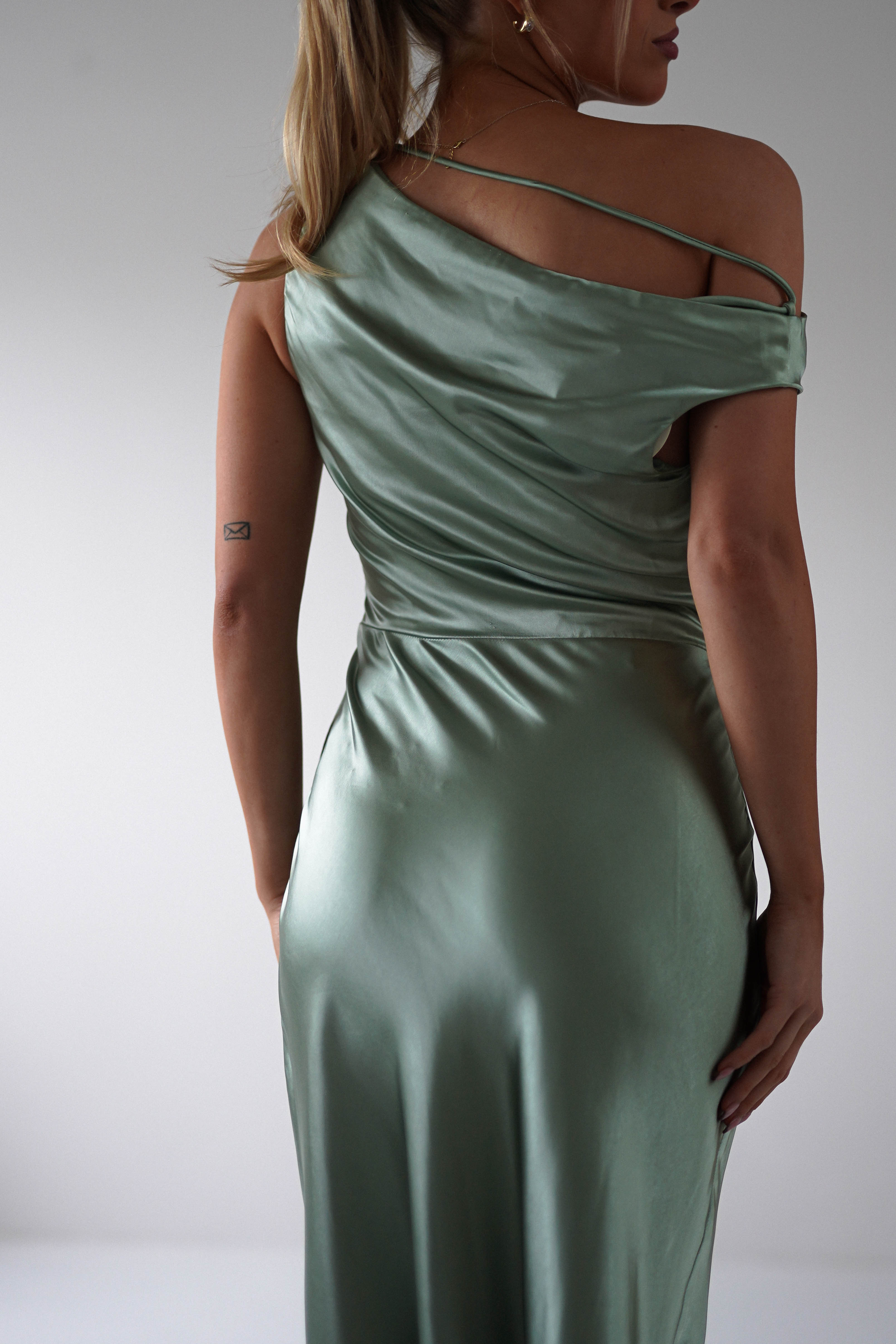 Nela Soft Off The Shoulder Maxi Dress for Women | Flowy Summer Beach Dress in Sage Green | Perfect for Vacations, Weddings & Date Nights