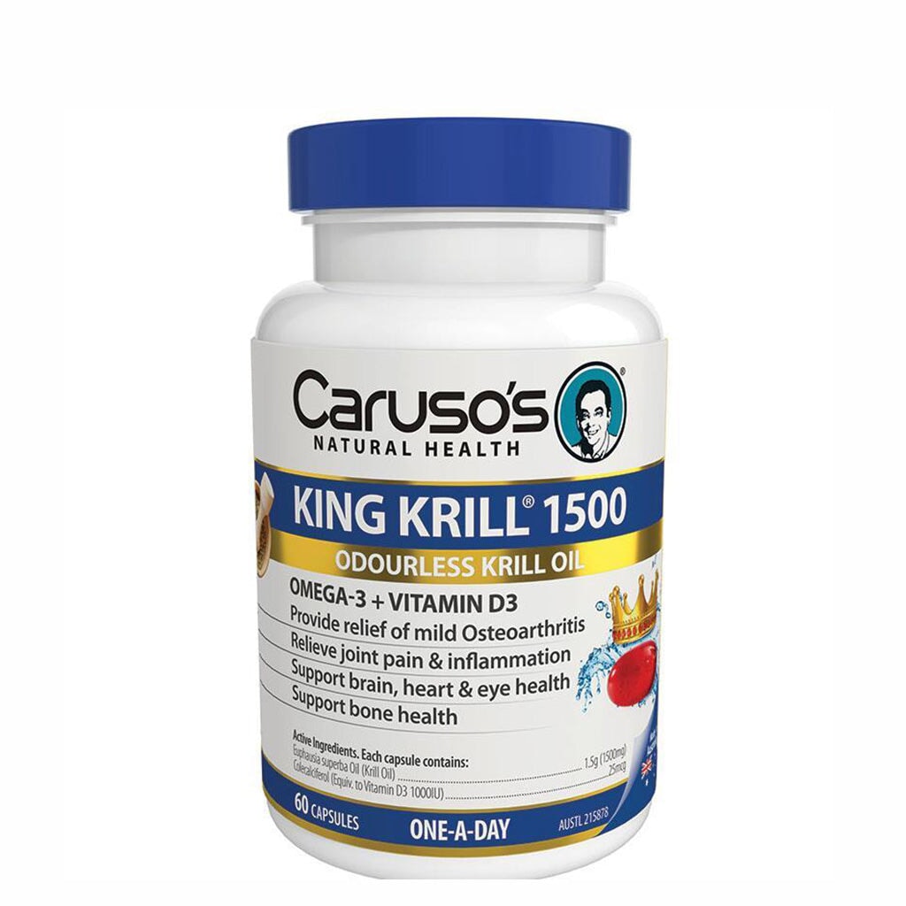 Caruso's King Krill 1500mg Omega-3 Supplement - Premium Antarctic Krill Oil for Heart, Brain & Joint Health - Supports Immune System & Cardiovascular Function - Perfect for Daily Wellness Routine