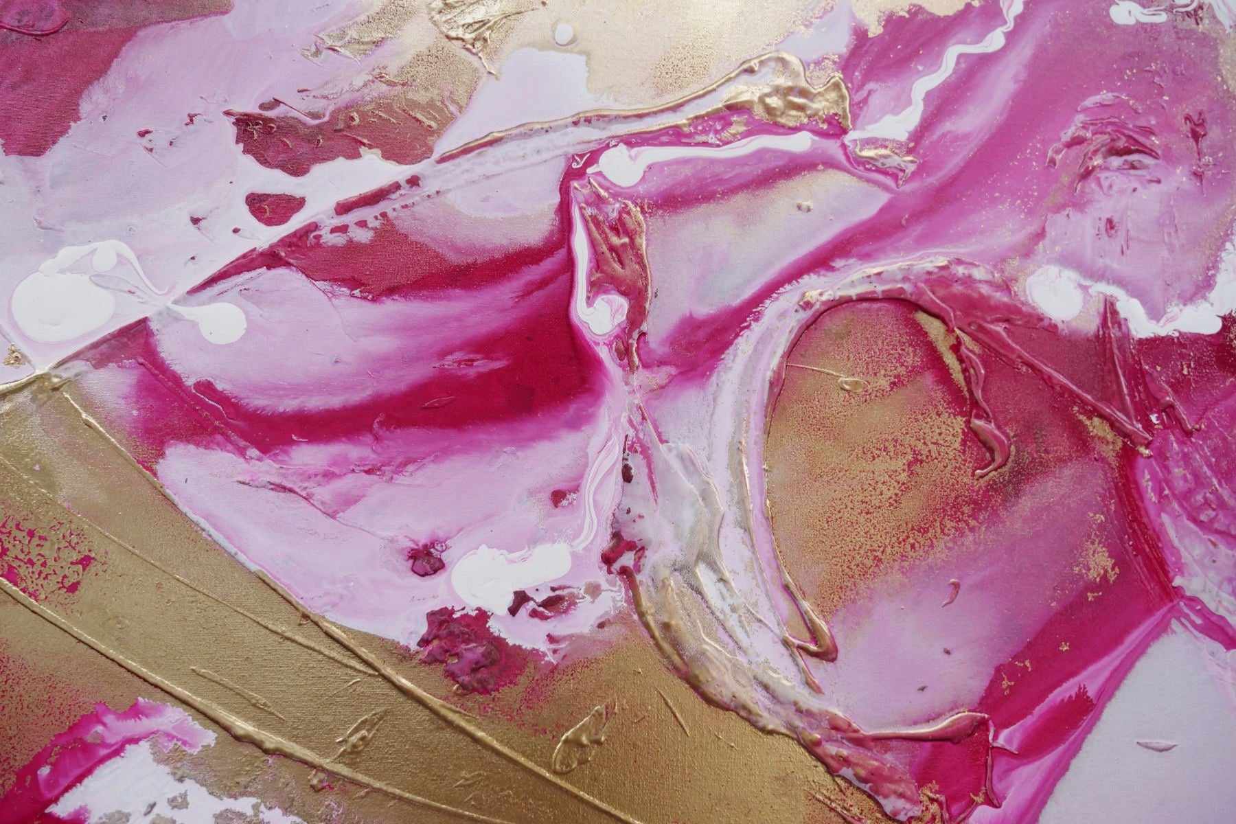 120cm x 120cm Gold Pink White Textured Abstract Canvas Painting - Modern Wall Art for Living Room, Bedroom & Office Decor