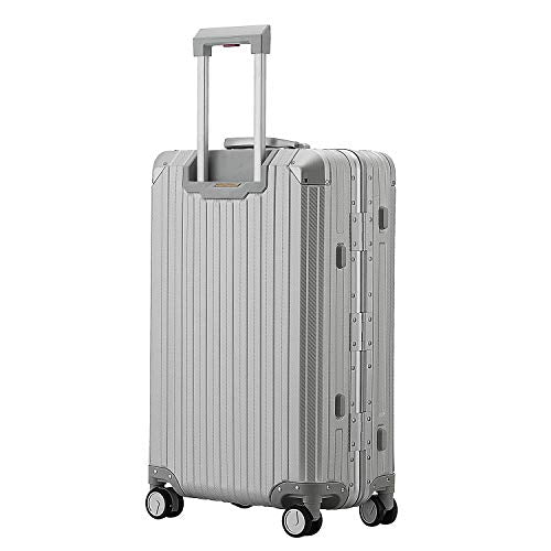 Premium All-Aluminum Hard Shell Suitcase with 360° Spinner Wheels - Lightweight & Durable Checked Luggage (Carbon Fiber Silver, 29 Inch) - Perfect for Business Travel & International Vacations