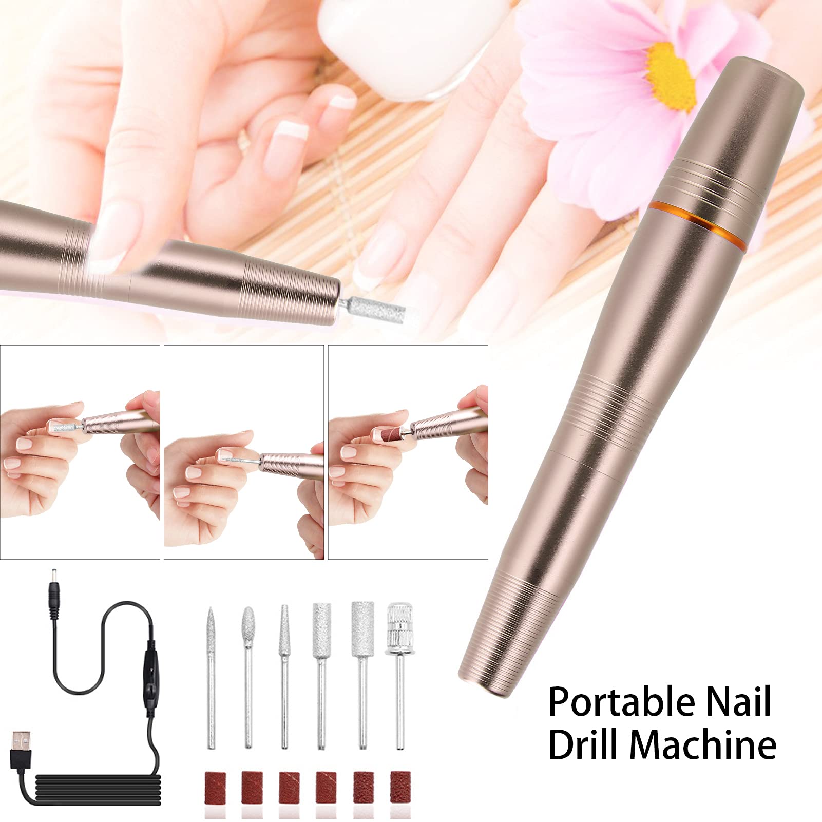 Professional USB Nail Drill Machine for Salon & Home Use - Electric Nail Grinding Tool with Golden Pisa Leaning Tower Design | Perfect for Manicures, Pedicures & Nail Art at Home or Professional Salons