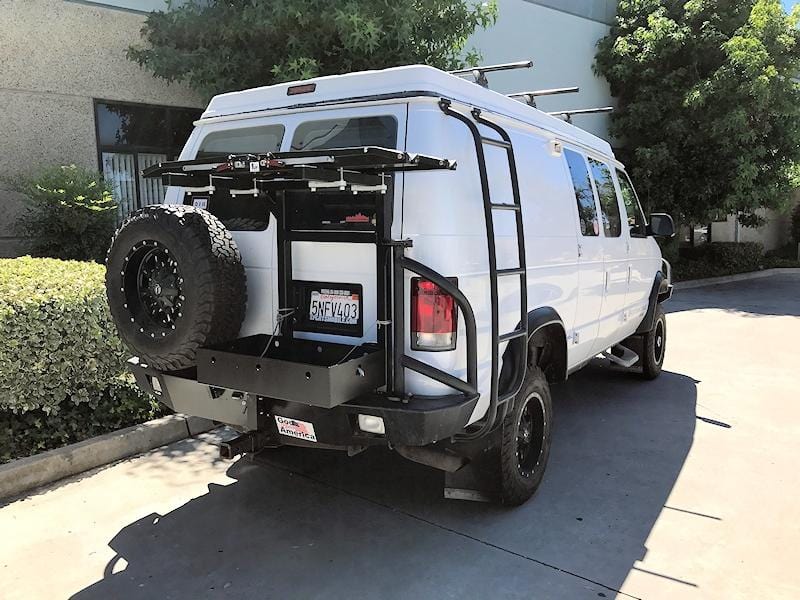 Aluminess Heavy Duty Rear Swing Arm Bumper for Ford E-Series Vans (1992-2014) | Off-Road Protection & Cargo Carrier | Perfect for Camping, Overlanding & Work Trucks