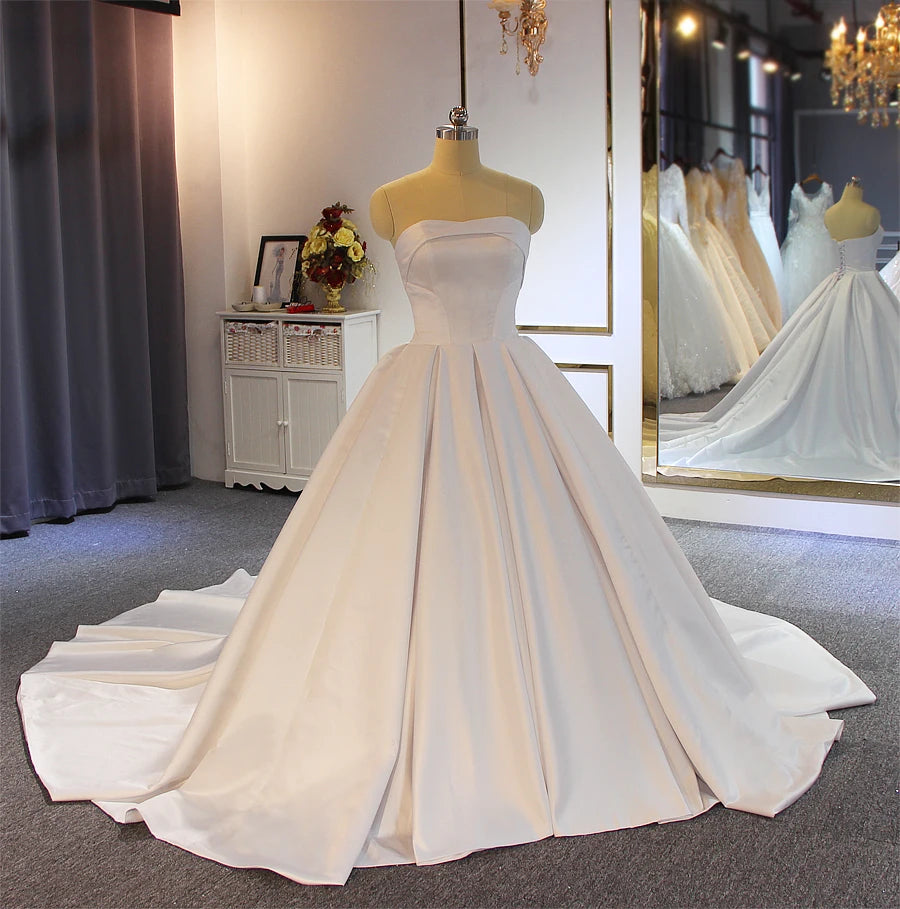 Elegant Affordable Satin Wedding Dress - Simple Bridal Gown Ball Gown for Bride | Perfect for Church Ceremony, Beach Wedding & Reception Party