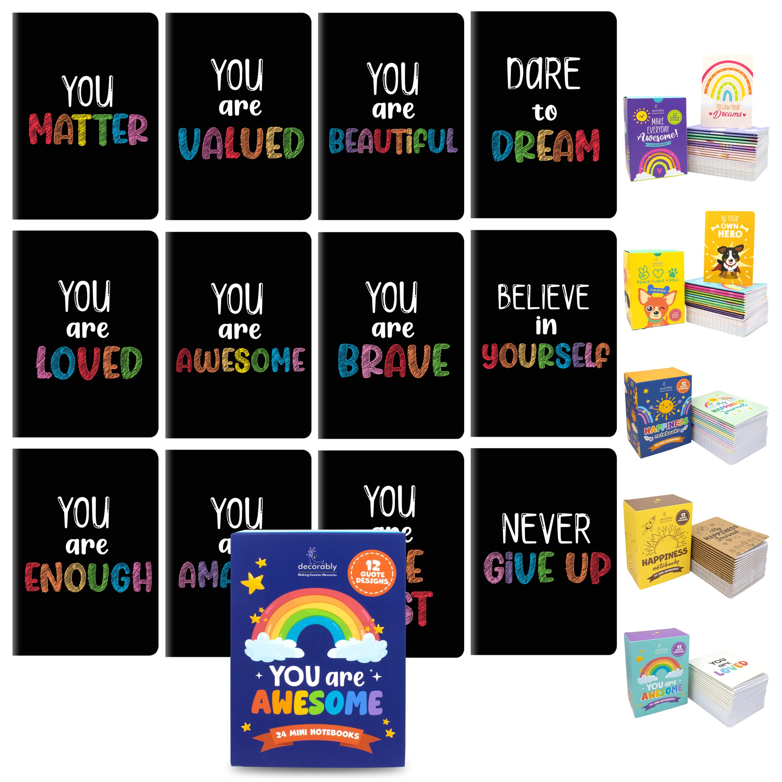 24 Pack Mini Inspirational Notebooks Bulk - 5x3.5in Motivational Notepads with 12 Uplifting Designs, Small Journal Notebook with Positive Quotes for Office, School, Gifts & Daily Encouragement