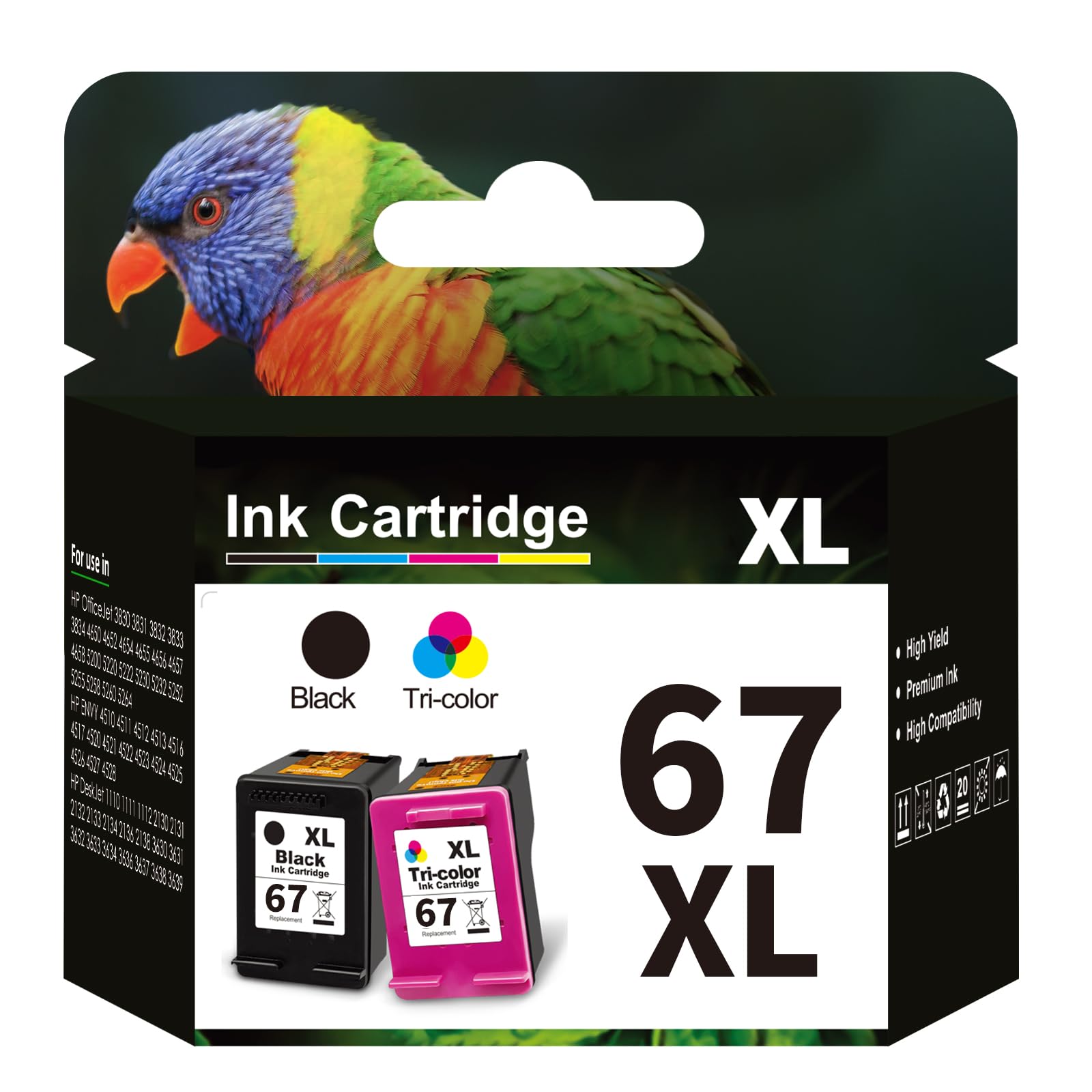 High Yield 67XL Ink Cartridges Combo Pack - Replacement for HP 67 Ink - Compatible with HP DeskJet 1255, 2732, 2752, 4140, 4152 Series Printers (1 Black, 1 Tri-Color) - Perfect for Home Office Printing, Documents & Photos