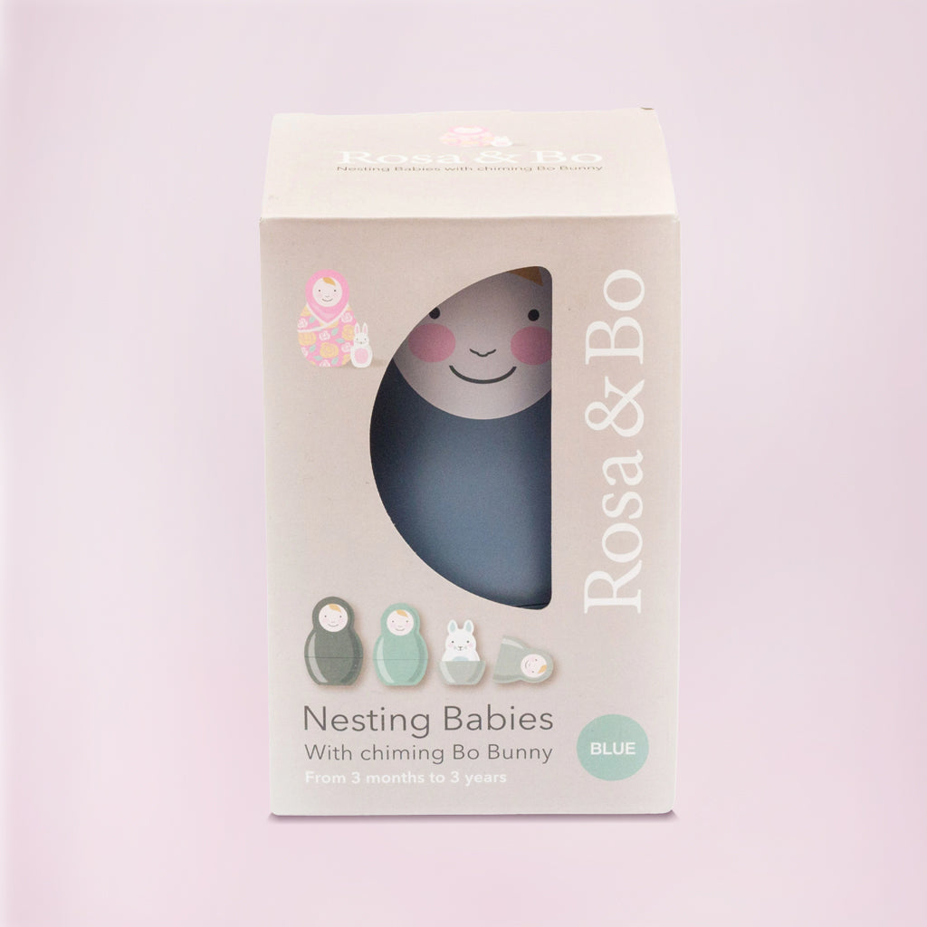 Pastel Blue Nesting Baby Dolls with Chiming Bunny - Soft & Cuddly Infant Toys for Newborns & Toddlers - Perfect for Nursery Decor, Baby Showers, and Early Learning Playtime