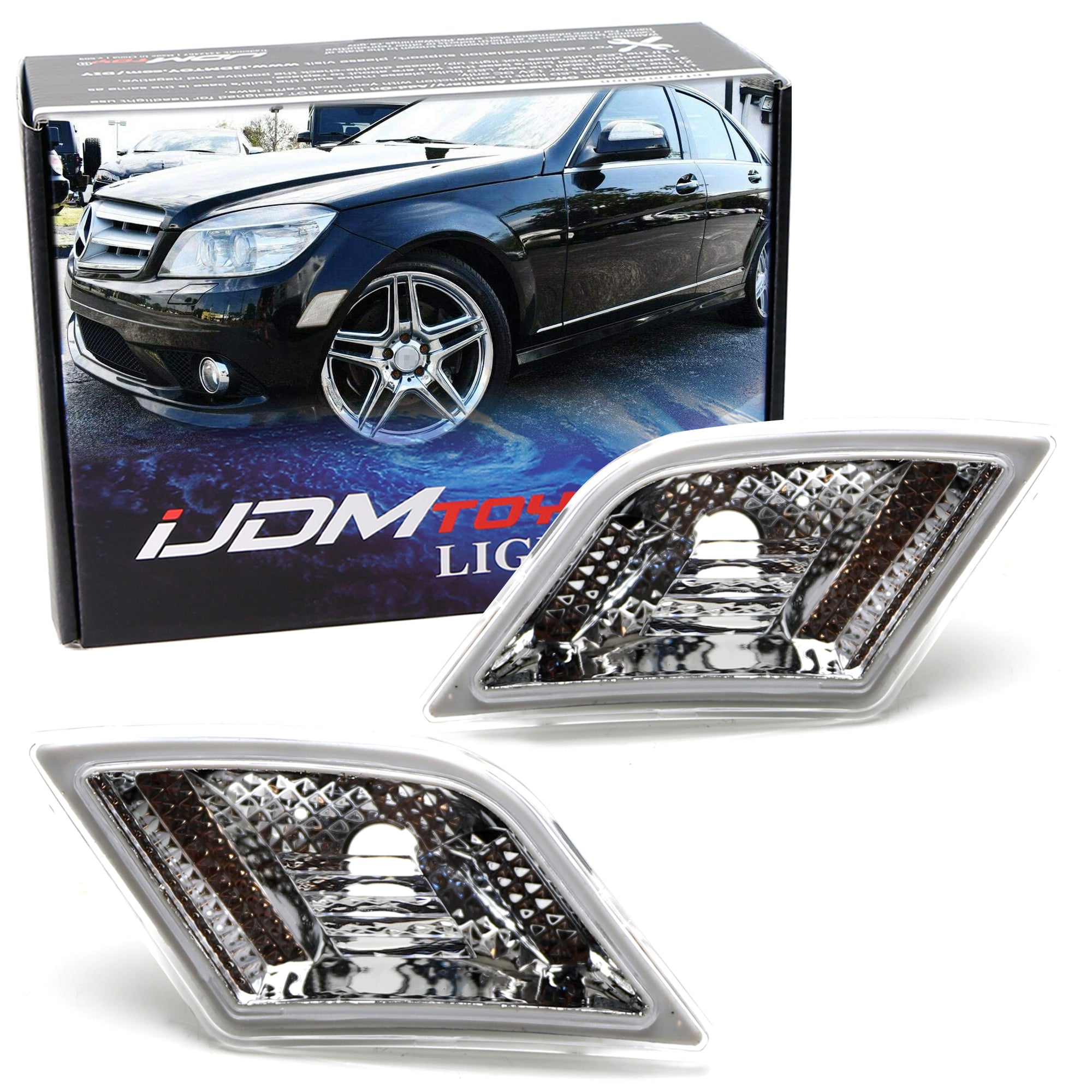 Clear Lens Front Side Marker Housings for 2008-2011 Mercedes W204 Pre-LCI C-Class - Perfect for Custom Lighting & Car Upgrades