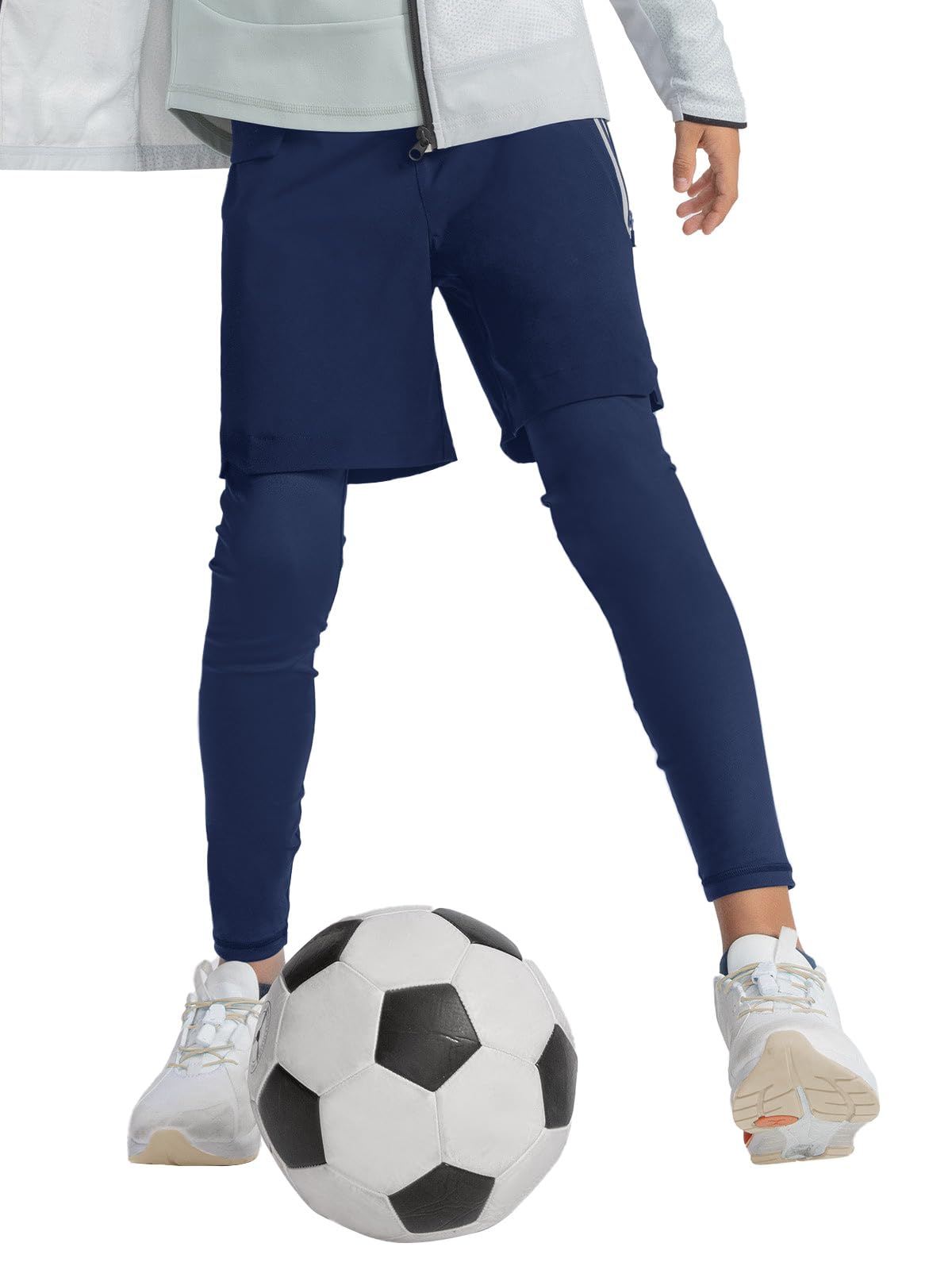 Haloumoning Boys 2-in-1 Athletic Leggings with Built-in Shorts & Pockets - Breathable Running Pants for Kids Ages 5-14 - Perfect for Sports, Gym, and Outdoor Activities