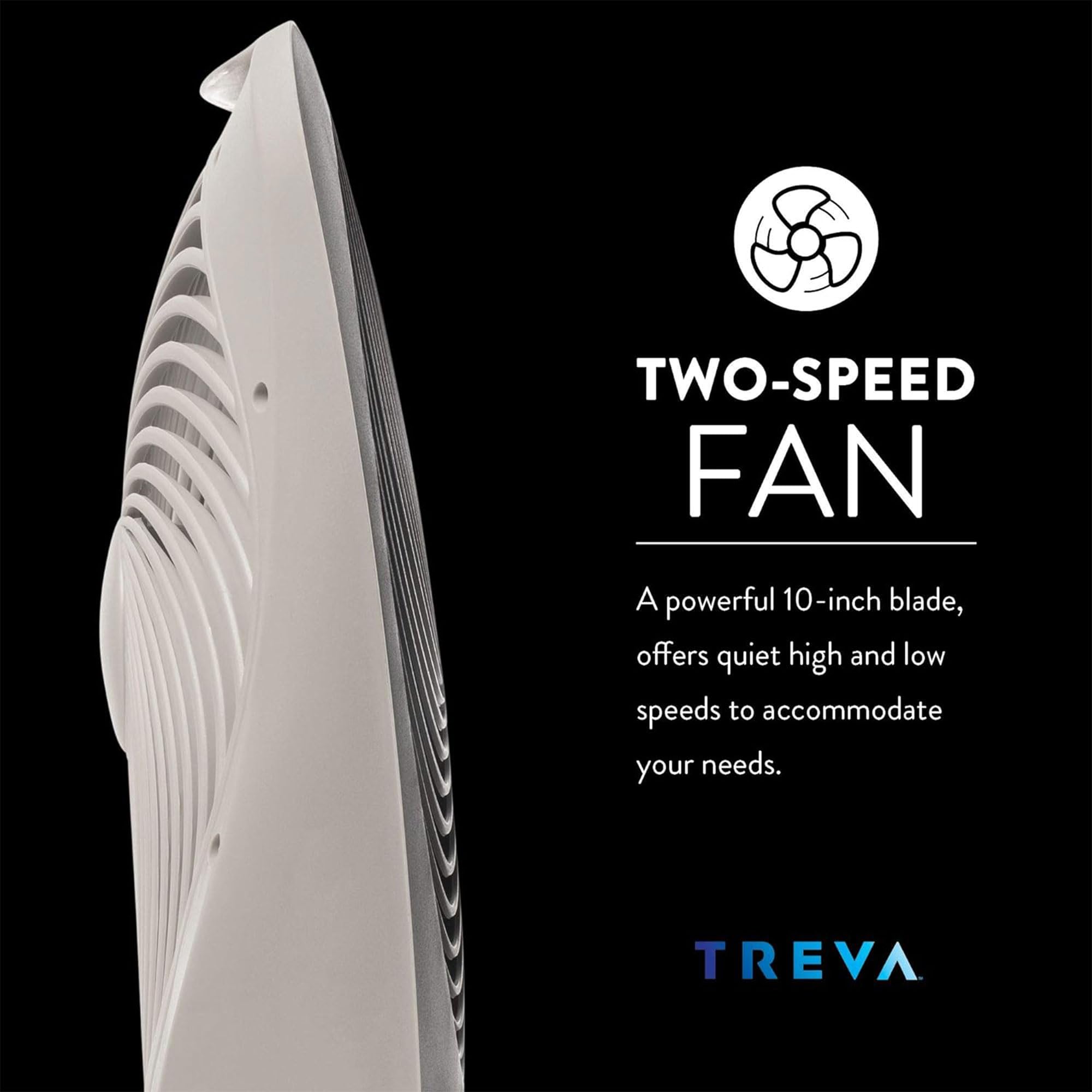 Treva 10-Inch Portable Desk Fan - Battery & AC Powered with 2 Speed Settings, Quiet Air Circulator for Home Office, Bedroom, Travel & Outdoor Use (Black)