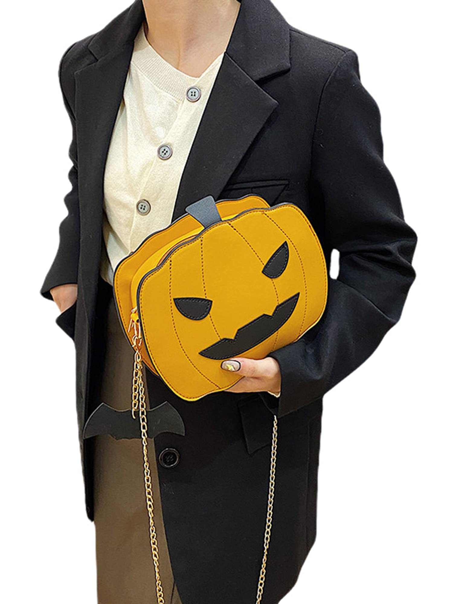 Women's Pumpkin Shoulder Bag - Cute Devil Crossbody Purse for Halloween Trick or Treat - Fashionable Yellow Handbag for Parties, Cosplay & Spooky Outfits