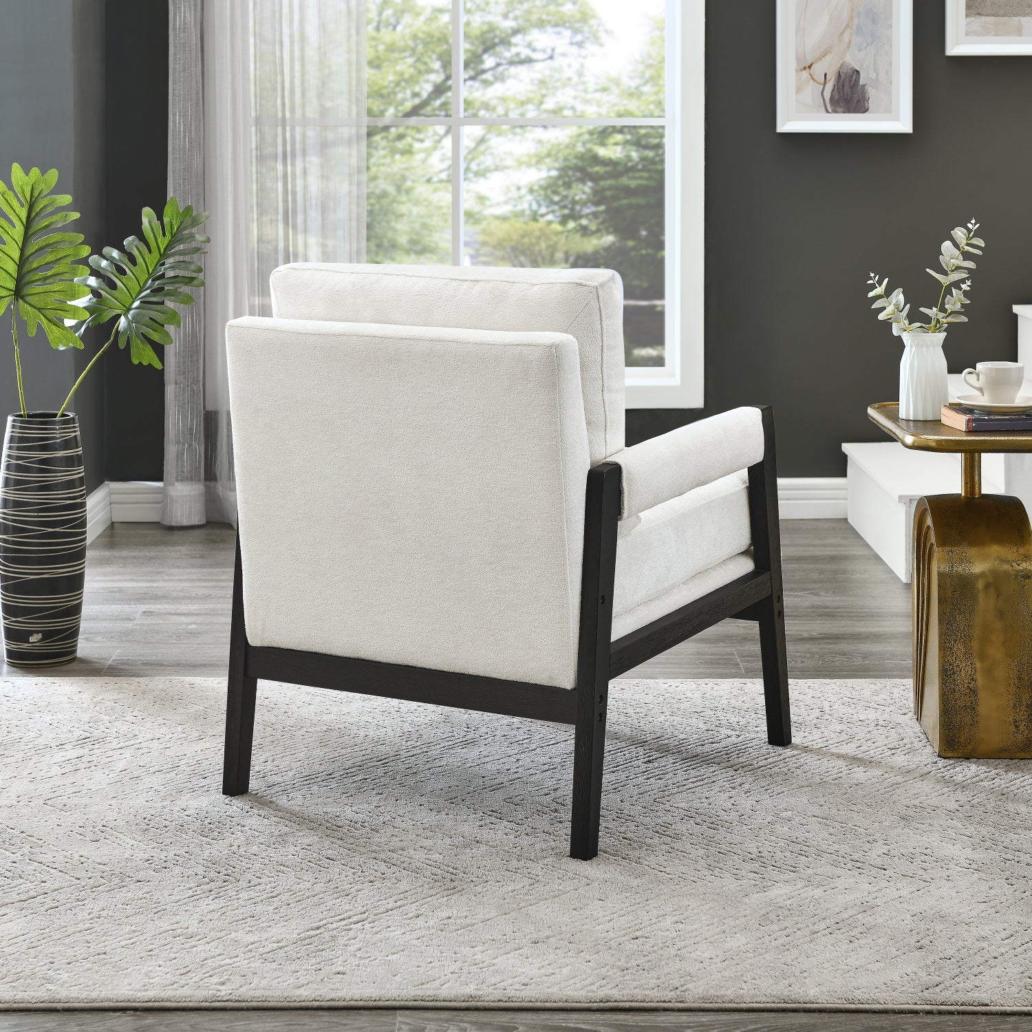 Roundhill Furniture Kelly Mid Century Modern Chenille Upholstered Accent Armchair - Stylish Living Room Chair for Home Office, Lounge & Reading Nook