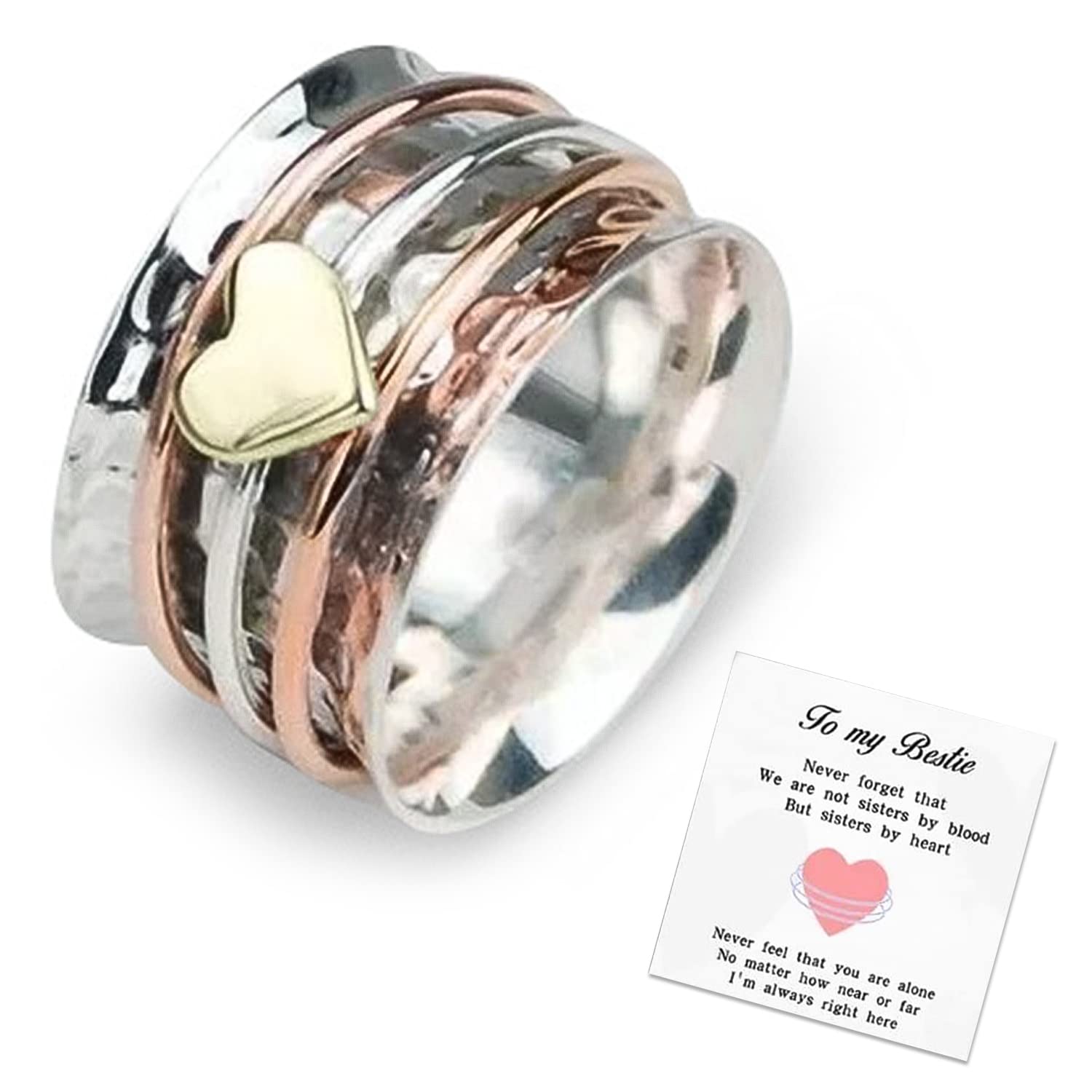 RINHOO Friendship Heart Spinner Rings for Women - Rotating Anxiety Relief Ring, Heart Design Love Ring, Unique Birthday Gifts for Her - Perfect for Stress Relief, Fashion Accessory & Romantic Occasions