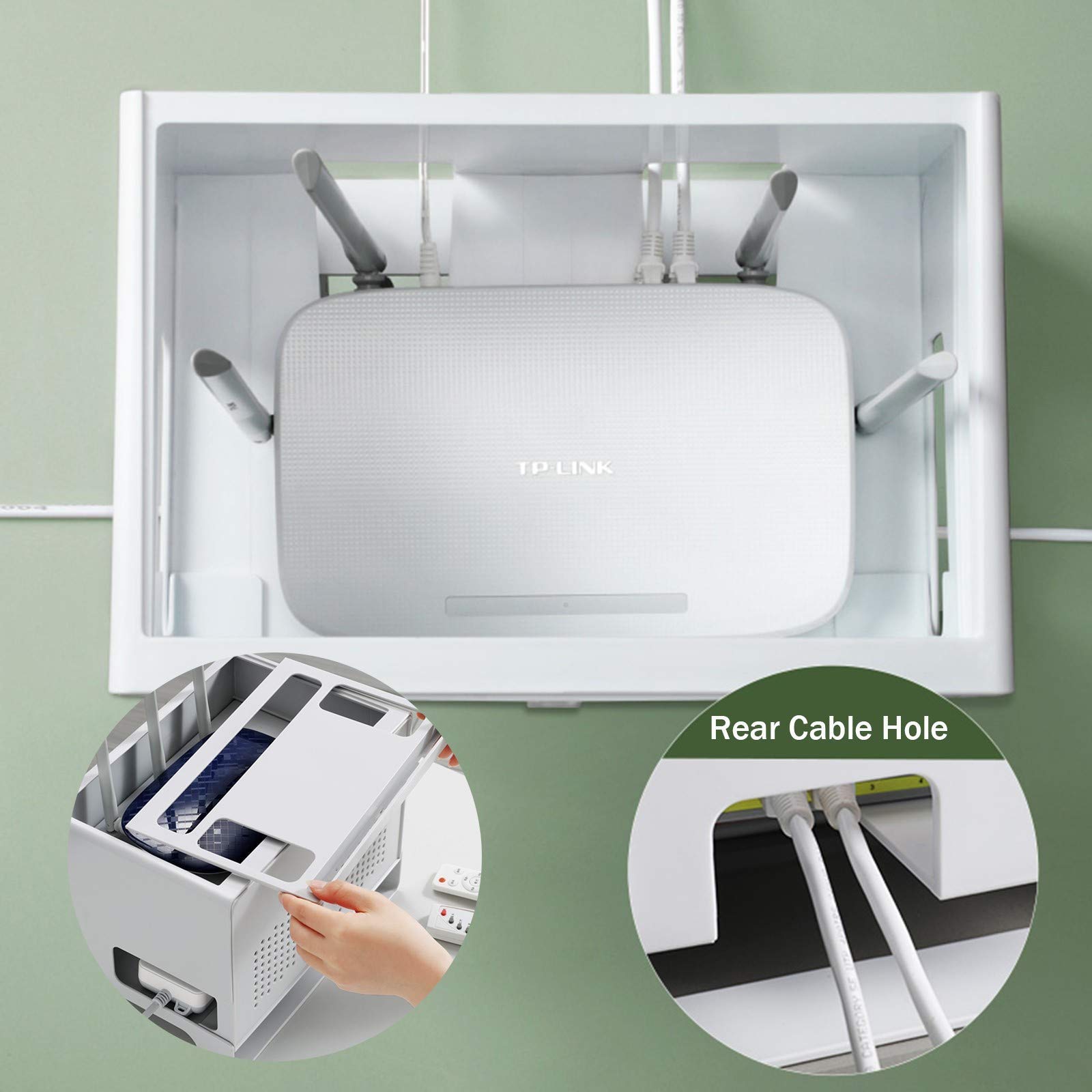 Router Storage Box & Cable Management Organizer - White Double-Layer Hollow Desktop Organizer with Heat Dissipation for Wires, Cables, Set-top Box | Perfect for Home Office, Gaming Setup & TV Stand Organization
