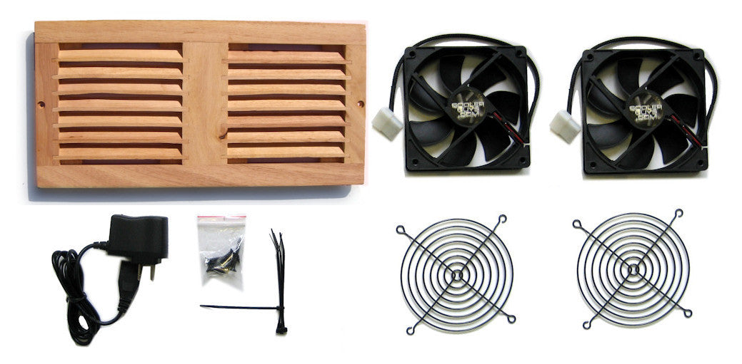 CabCool 1202W Lite 5V Dual 120mm Cabinet Cooling Fan Kit with Wood Grill - Quiet PC Case & Home Theater Cooling Solution for Electronics & AV Equipment