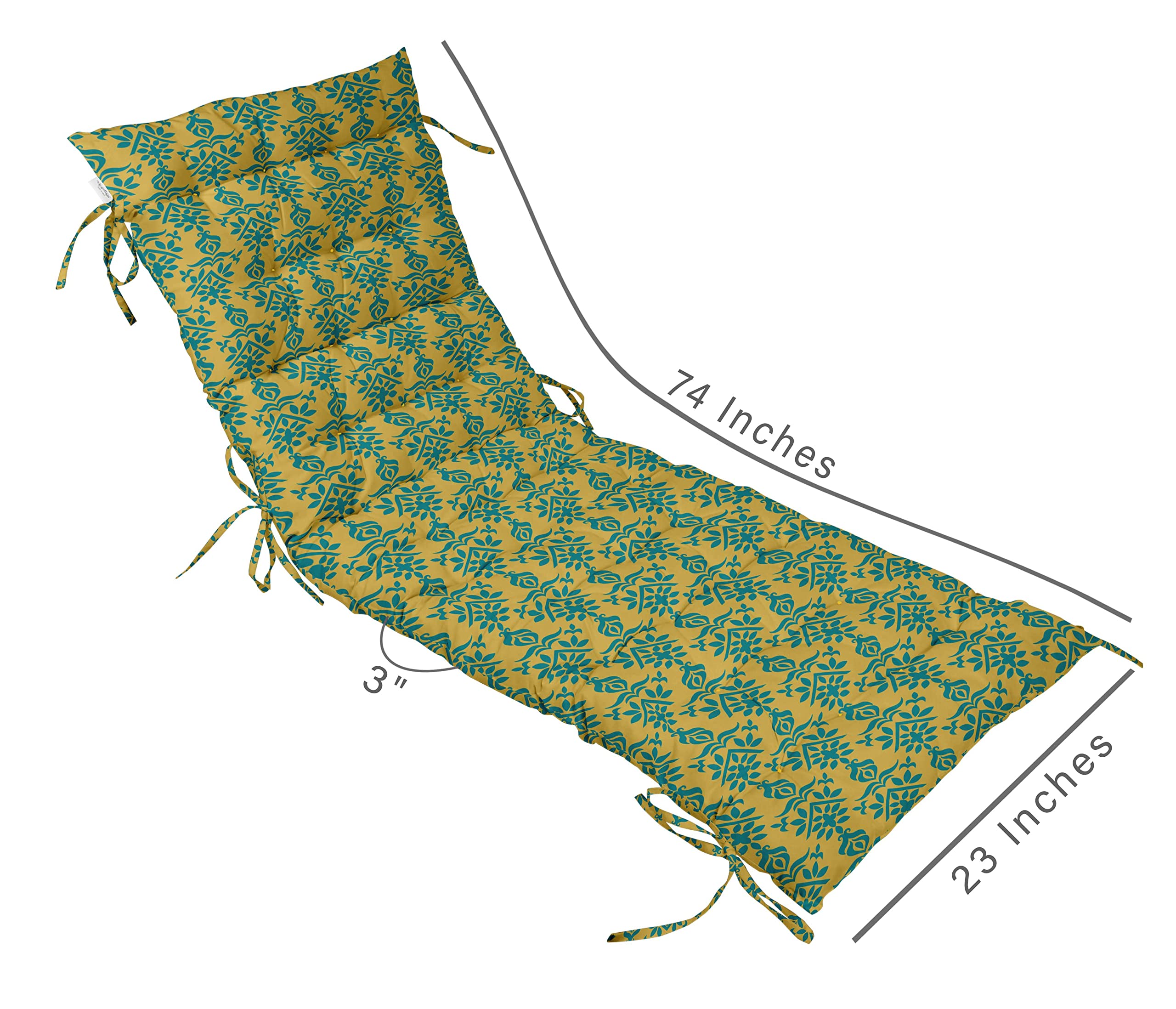 Quilted Thick Padded Seat Cushion for Rocking Chair, Sofa & Recliner - 74 x 23 Inches with Ties - Yellow Outdoor Garden & Terrace Bench Cushion - Perfect for Patio, Deck, and Sunroom Relaxation
