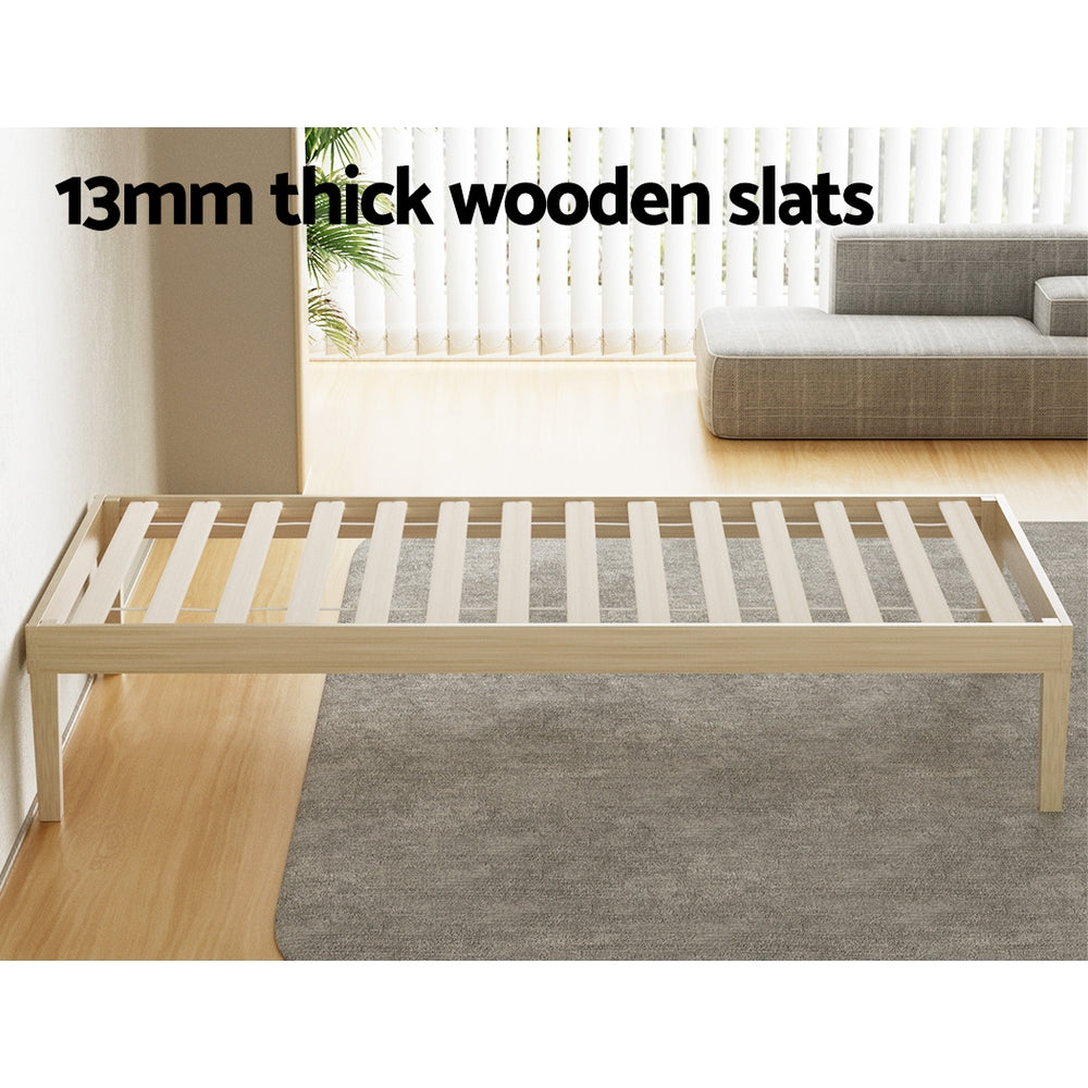 Bruno Minimalist Solid Pinewood Bed Frame - Queen Size, Natural Wood Finish | Perfect for Modern Bedrooms, Guest Rooms & Small Spaces