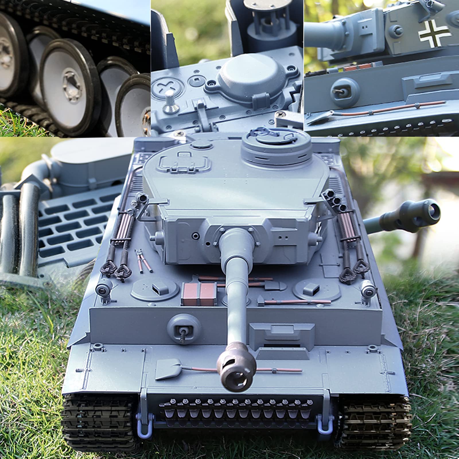 Heng Long 1:16 Scale German Tiger I Gray RC Tank - 2.4GHz Remote Control Military Vehicle with 320° Rotating Turret - Collectible Model Tank for Adults & Teens 14+ | Perfect for Military Enthusiasts, Collectors, and Battle Simulation Play