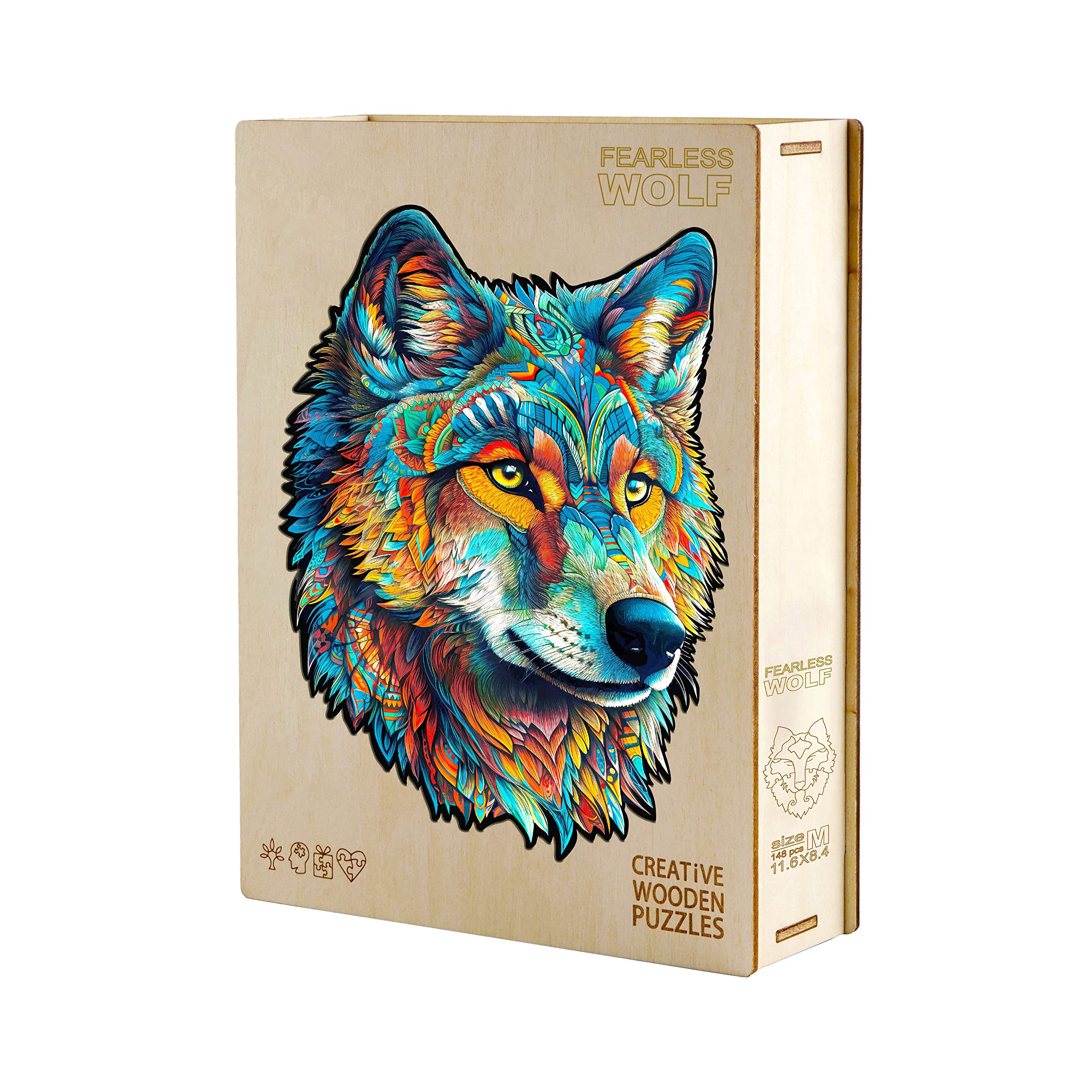 KAAYEE 300-Piece Wooden Wolf Puzzle - Animal Shaped Wood Jigsaw Puzzle with Gift Box (Wolf, Large) - Fun Educational Toy for Kids & Adults, Perfect for Family Game Night & Classroom Activities