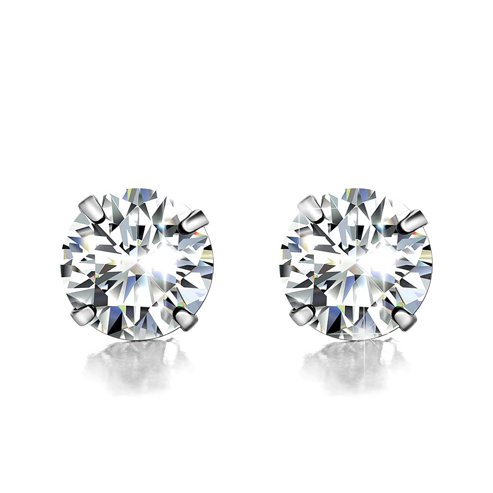 POPLYKE 925 Sterling Silver CZ Stud Earrings for Women & Men - Cubic Zirconia Hypoallergenic Earrings - Perfect for Everyday Wear, Gifts & Special Occasions