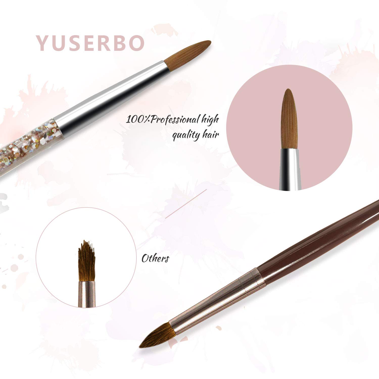 **YUSERBO Acrylic Nail Brush - Size 12 with Liquid Glitter Handle for Professional Acrylic Powder Application (1 Pack) - Perfect for Salon, DIY Manicures & Nail Art**