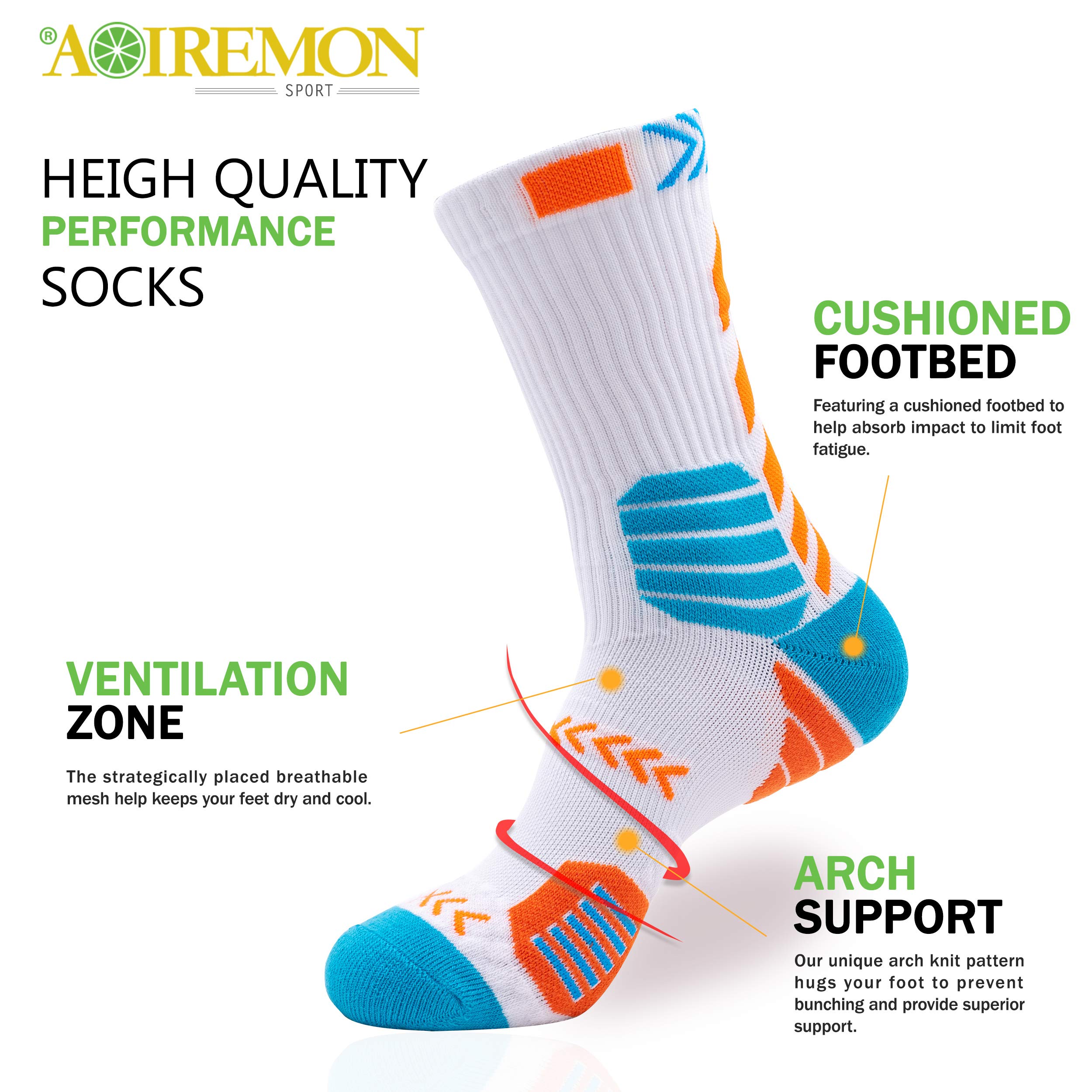 AOIREMON Elite Basketball Cushion Socks - Mid Calf Woven Athletic Socks for Men & Women - Soft Breathable Crew Socks for Football, Soccer, Running, Hiking & Sports - Perfect for Gym, Workout & Outdoor Activities