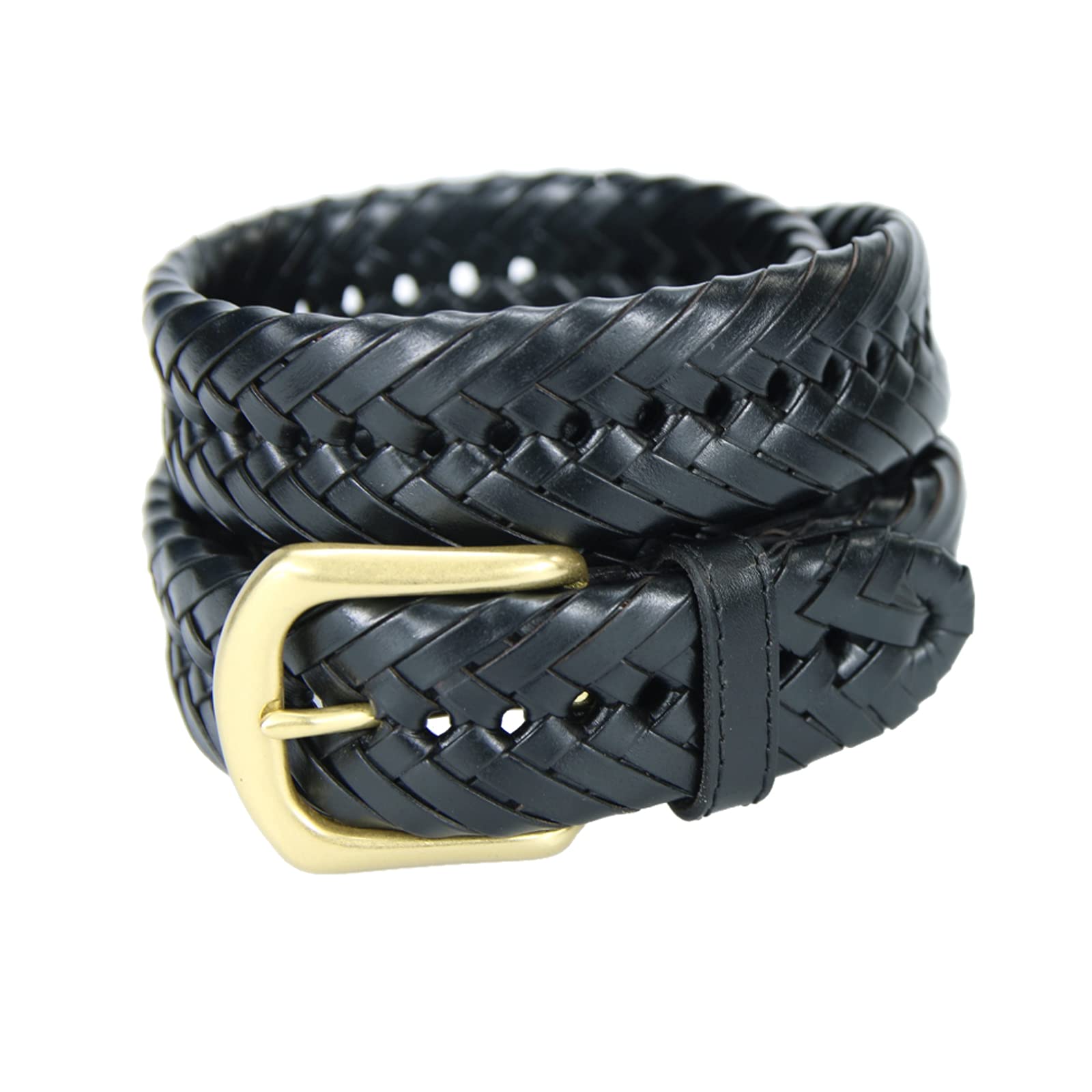 Men's Braided Leather Belt - Casual & Dress Belt with Golden Buckle for Jeans | Thick Woven Genuine Leather | Single Prong Buckle with Adjustable Holes | Perfect for Office, Date Night & Everyday Wear