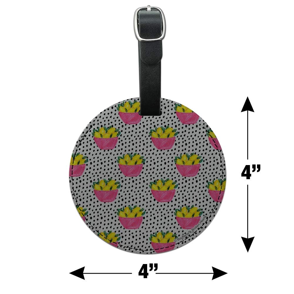 Stylish Round Leather Luggage Tag with Bowls of Lemons Design - Durable Suitcase ID Tag for Carry-On Bags - Perfect for Travel, Business Trips & Vacation Identification