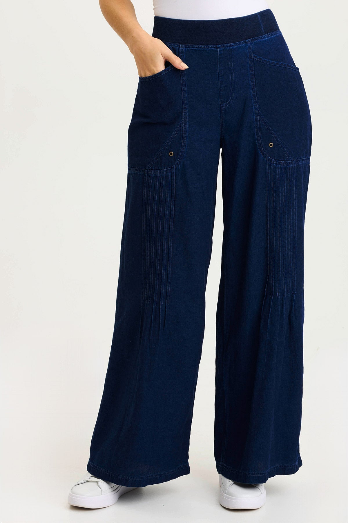 Ralston Indigo Twill Lightweight Pleated Wide Leg Pants for Women - Comfortable & Stylish Casual Trousers for Work, Travel & Everyday Wear