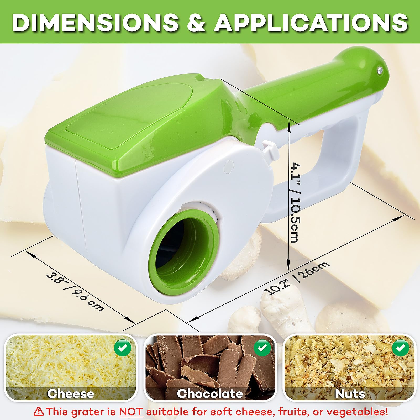 Electric Rotary Cheese Grater for Hard Cheeses - Cordless Rechargeable Handheld Parmesan Grater Shredder Slicer (Green) | Perfect for Italian Cooking, Pizza Topping & Gourmet Meal Prep