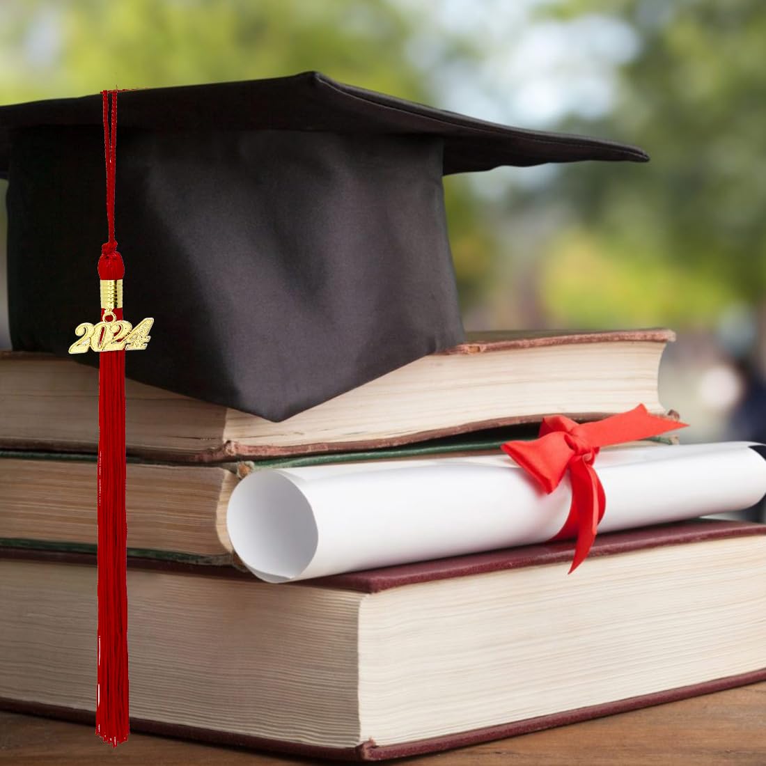 2024 Graduation Tassels - Premium Graduation Cap Tassel Decorations with 2024 Year Charms for High School & College Graduation Ceremonies, Parties & Photo Props (Red) - Perfect for Graduation Gifts, Cap Decor & Commencement Celebrations