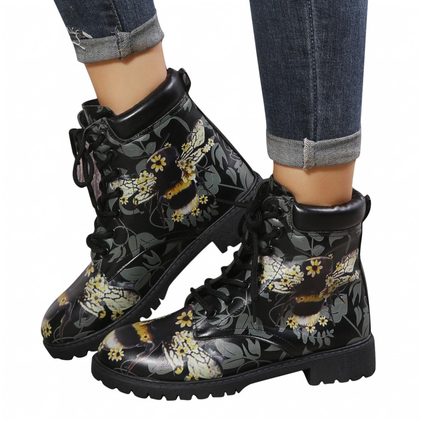 **Stylish Women's Boho Ankle Boots with Chunky Heel & Pointed Toe - Comfortable Platform Booties for Fall & Winter Fashion - Perfect for Casual Outfits, Parties & Office Wear**
