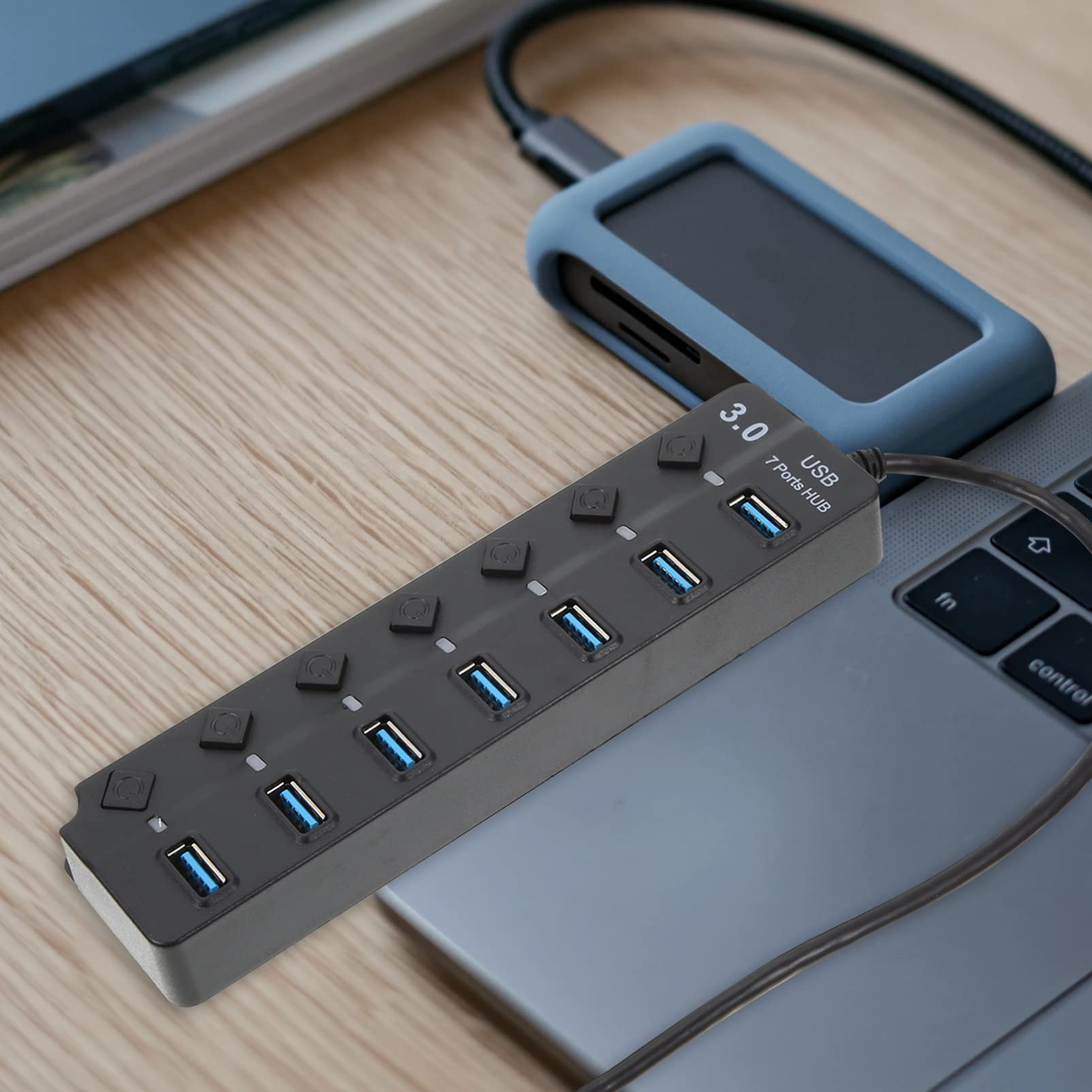 Mobestech 4-Port USB 3.0 Hub for Laptop - High-Speed Data Transfer USB Splitter with LED Indicators - Perfect for Home Office, Gaming & Multi-Device Charging